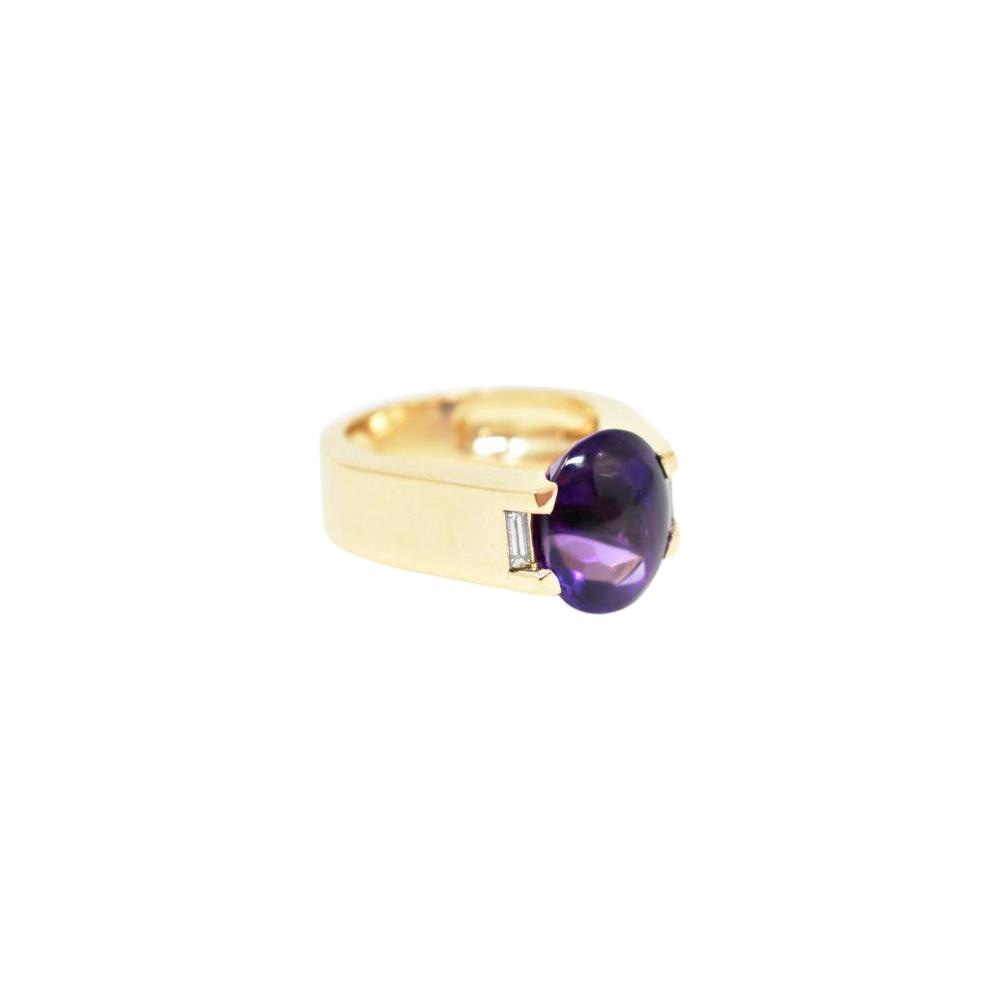 Bold Cartier Vintage 18K Yellow Gold Amethyst Diamond Unisex Ring Wilson's Estate Jewelry