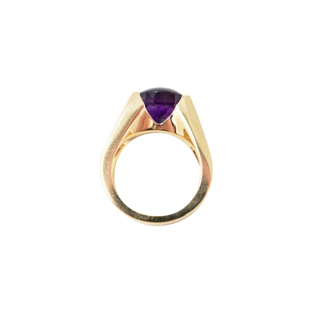 Bold Cartier Vintage 18K Yellow Gold Amethyst Diamond Unisex Ring Wilson's Estate Jewelry