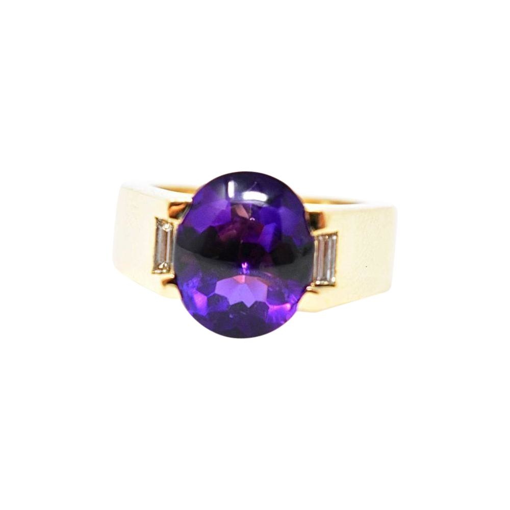 Bold Cartier Vintage 18K Yellow Gold Amethyst Diamond Unisex Ring Wilson's Estate Jewelry