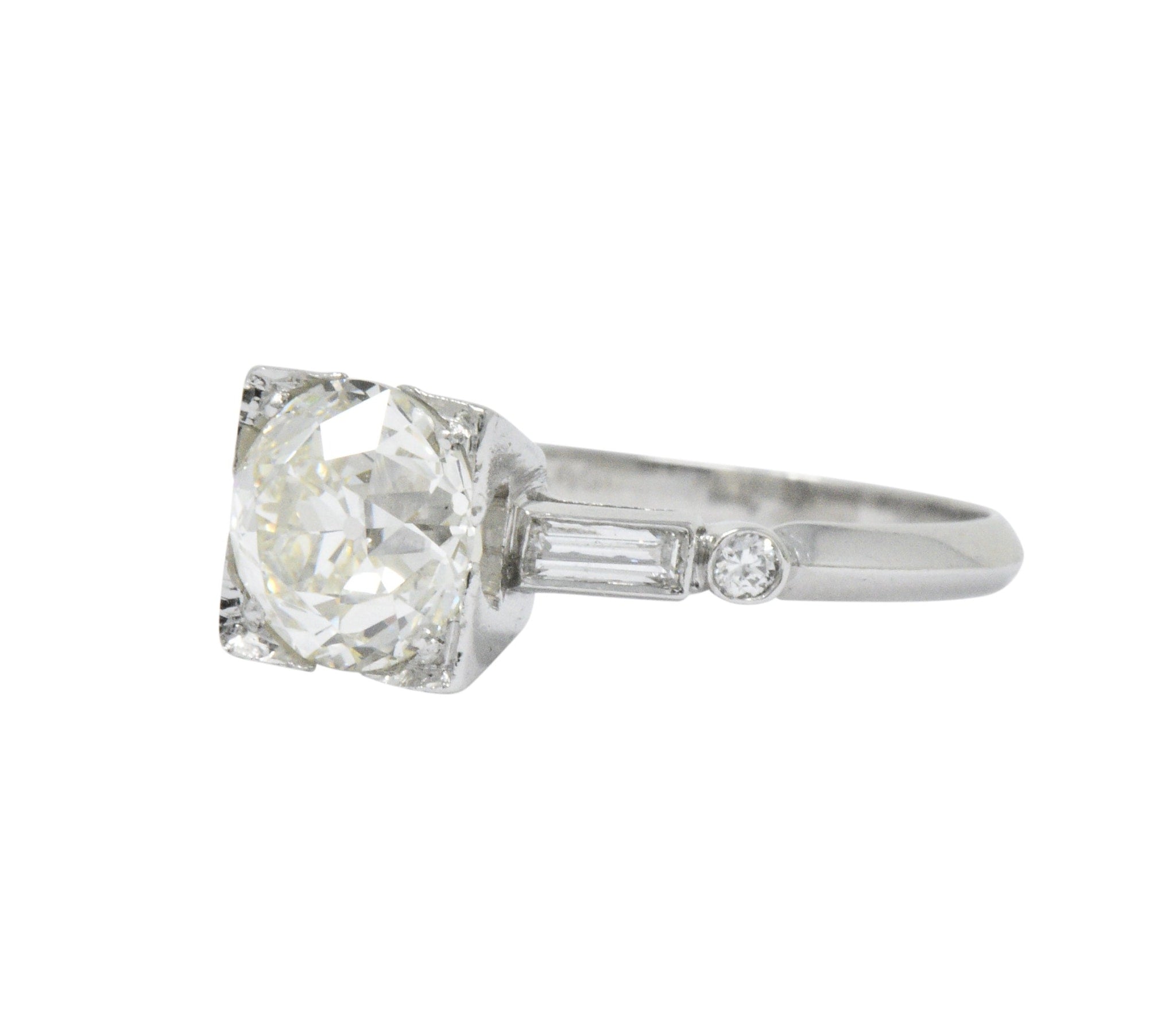 Bold Retro 2.34 CTW Old European Diamond Platinum Engagement Ring GIA Wilson's Estate Jewelry