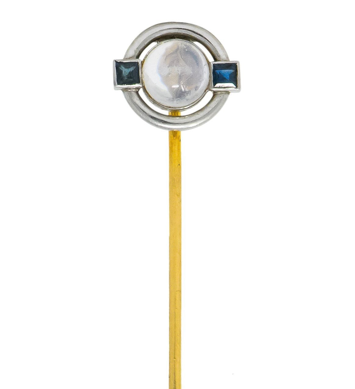 Brassler Co. 1910 Art Nouveau Moonstone Sapphire Platinum Stickpin - Wilson's Estate Jewelry