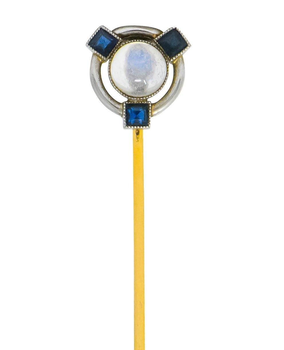 Brassler & Co. 1920 Art Deco Moonstone Sapphire Platinum Stickpin - Wilson's Estate Jewelry