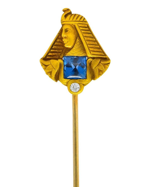 Brassler Co. Egyptian Revival Art Nouveau Sapphire Diamond Pharaoh Stickpin - Wilson's Estate Jewelry