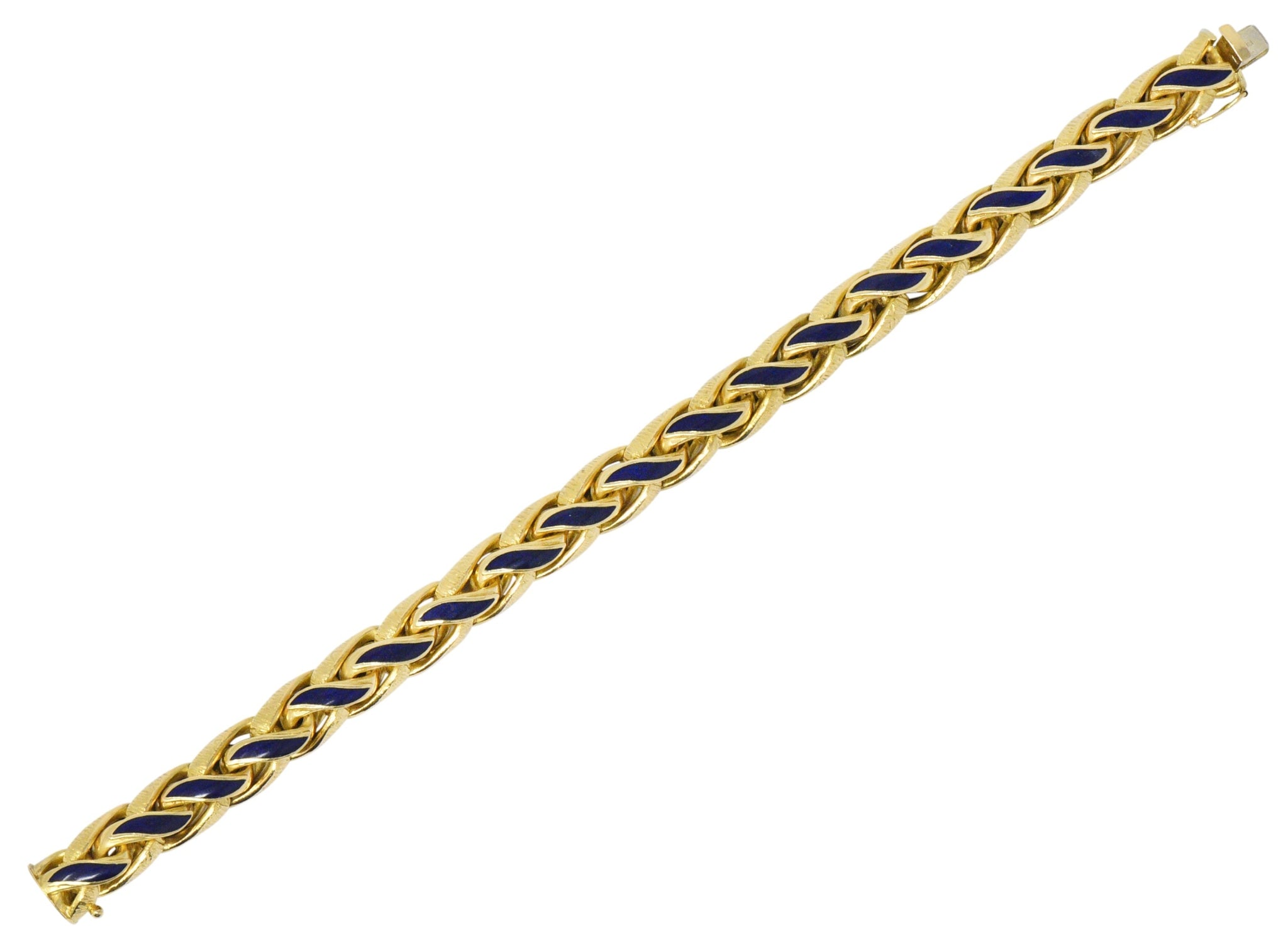 Brevetto Retro Enamel 18 Karat Gold Italian Braided Wheat Bracelet - Wilson's Estate Jewelry