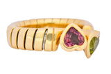 Bulgari 1.50 CTW Pink Tourmaline Peridot 18 Karat Yellow Gold Tubogas Heart Ring - Wilson's Estate Jewelry