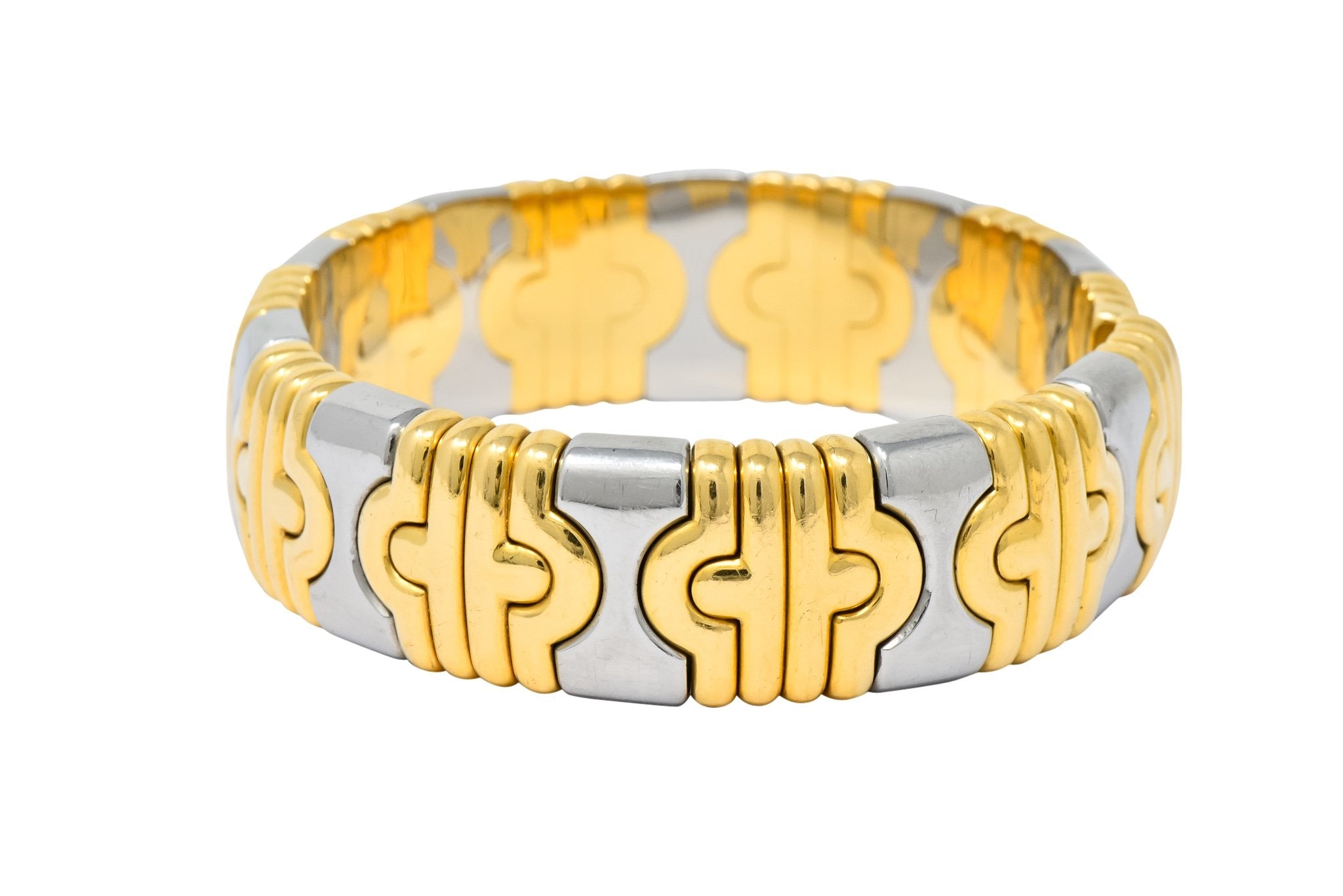 Bulgari 18 Karat Gold Stainless Steel Parentesi Bangle Bracelet - Wilson's Estate Jewelry