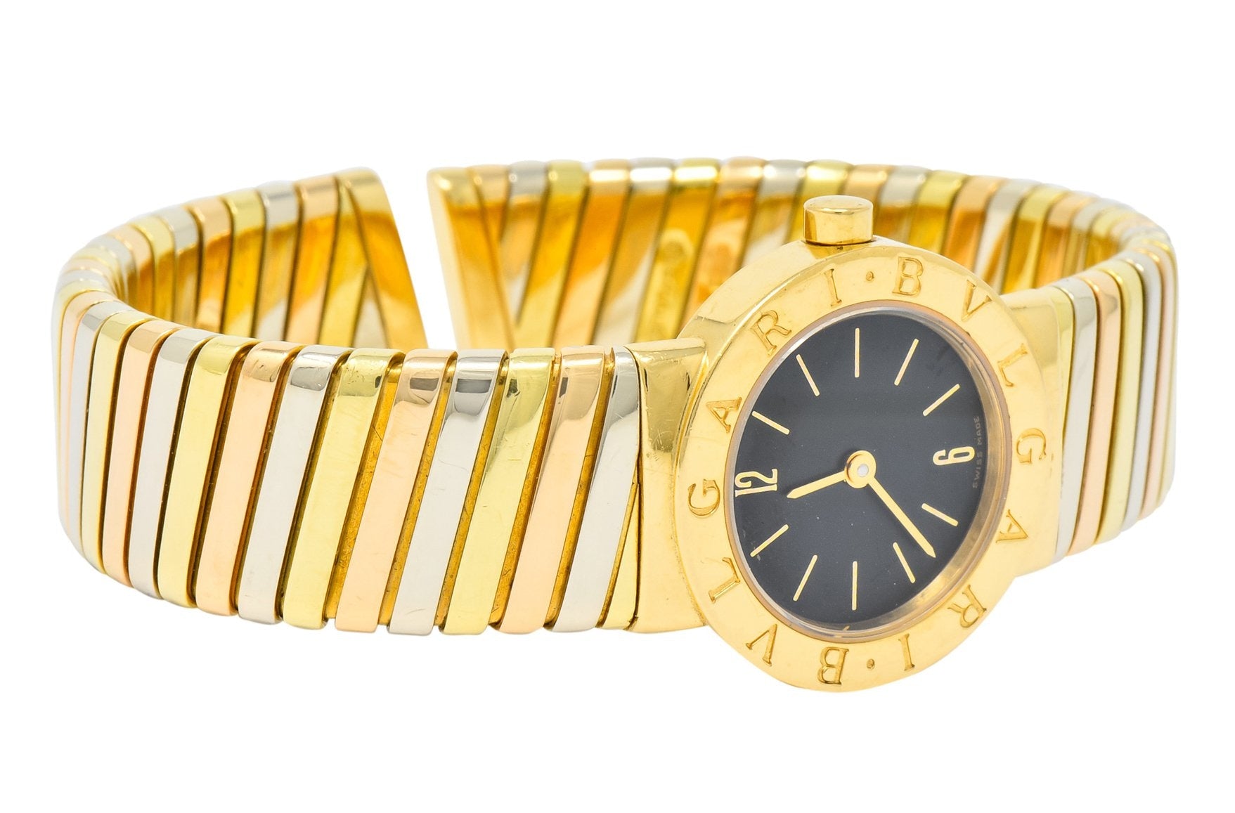 Bulgari 18 Karat Tri-Color Gold Tubogas Serpenti Flex Band Quartz Wrist Watch - Wilson's Estate Jewelry