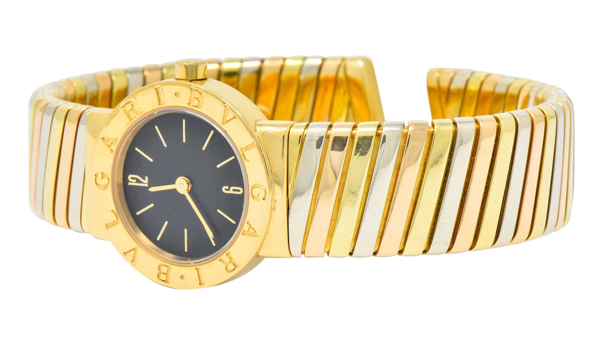 Bulgari 18 Karat Tri-Color Gold Tubogas Serpenti Flex Band Quartz Wrist Watch - Wilson's Estate Jewelry
