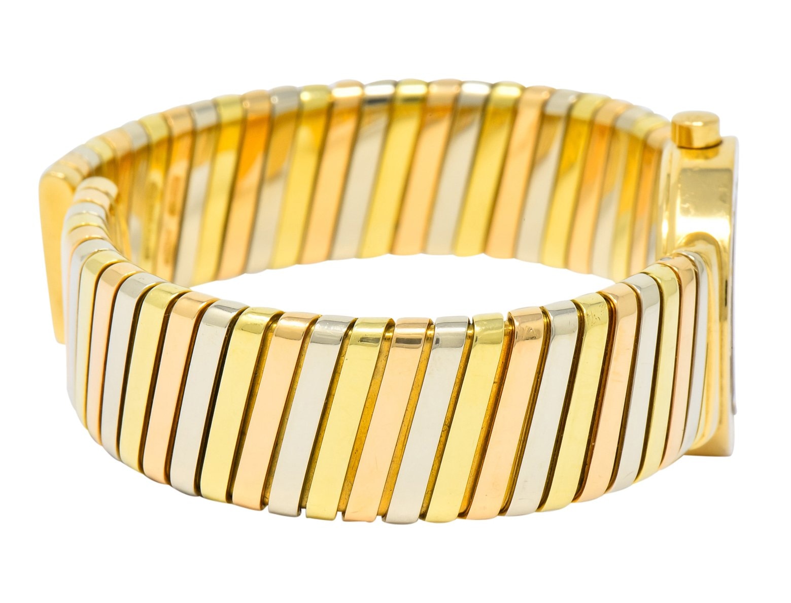 Bulgari 18 Karat Tri-Color Gold Tubogas Serpenti Flex Band Quartz Wrist Watch - Wilson's Estate Jewelry