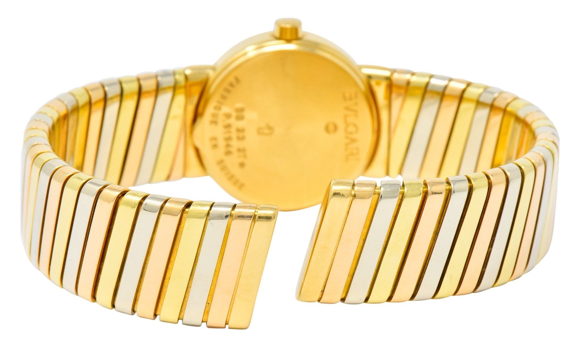 Bulgari 18 Karat Tri-Color Gold Tubogas Serpenti Flex Band Quartz Wrist Watch - Wilson's Estate Jewelry