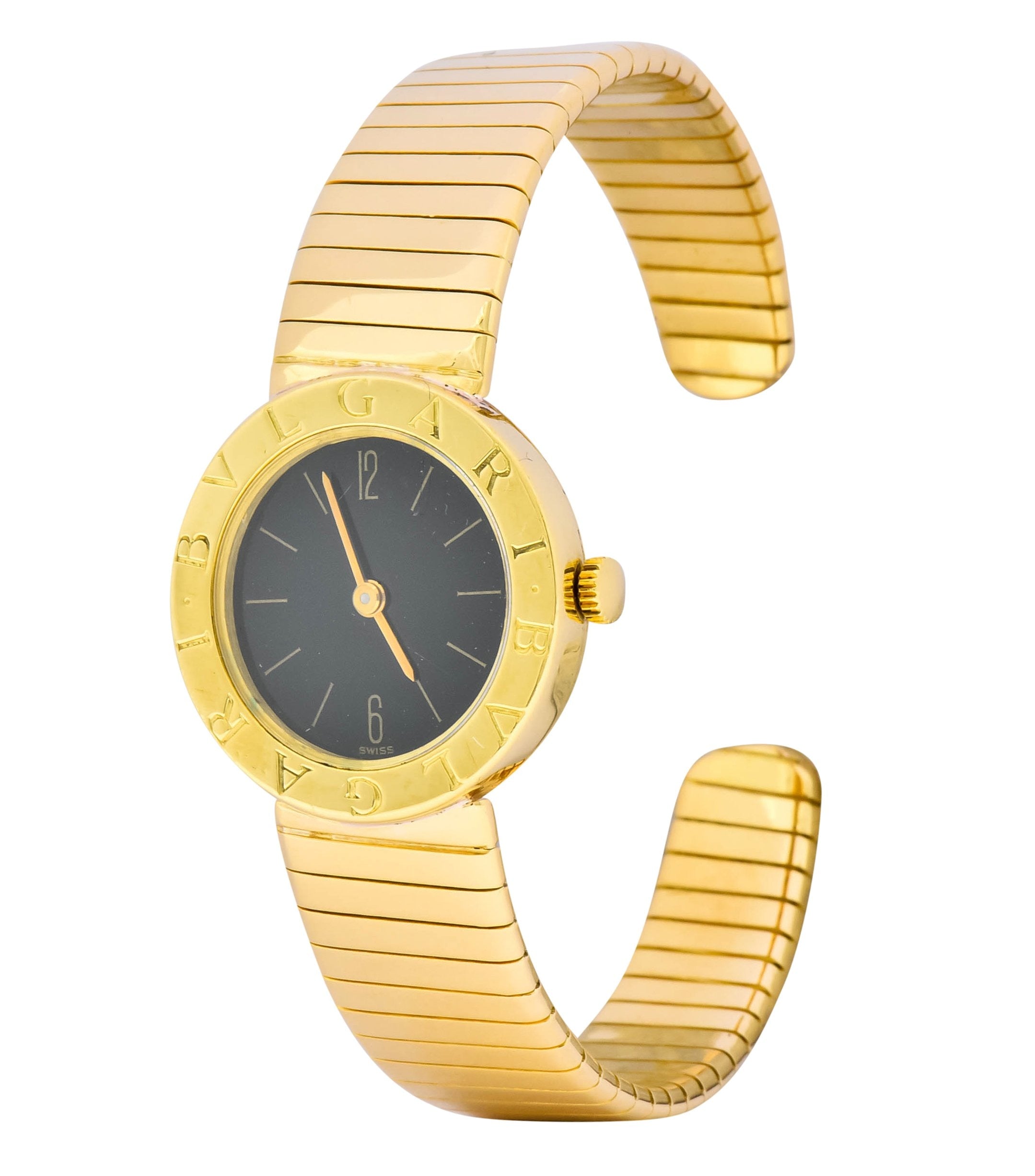 Bulgari 18 Karat Yellow Gold Tubogas Serpenti Flex Band Quartz Wrist Watch - Wilson's Estate Jewelry