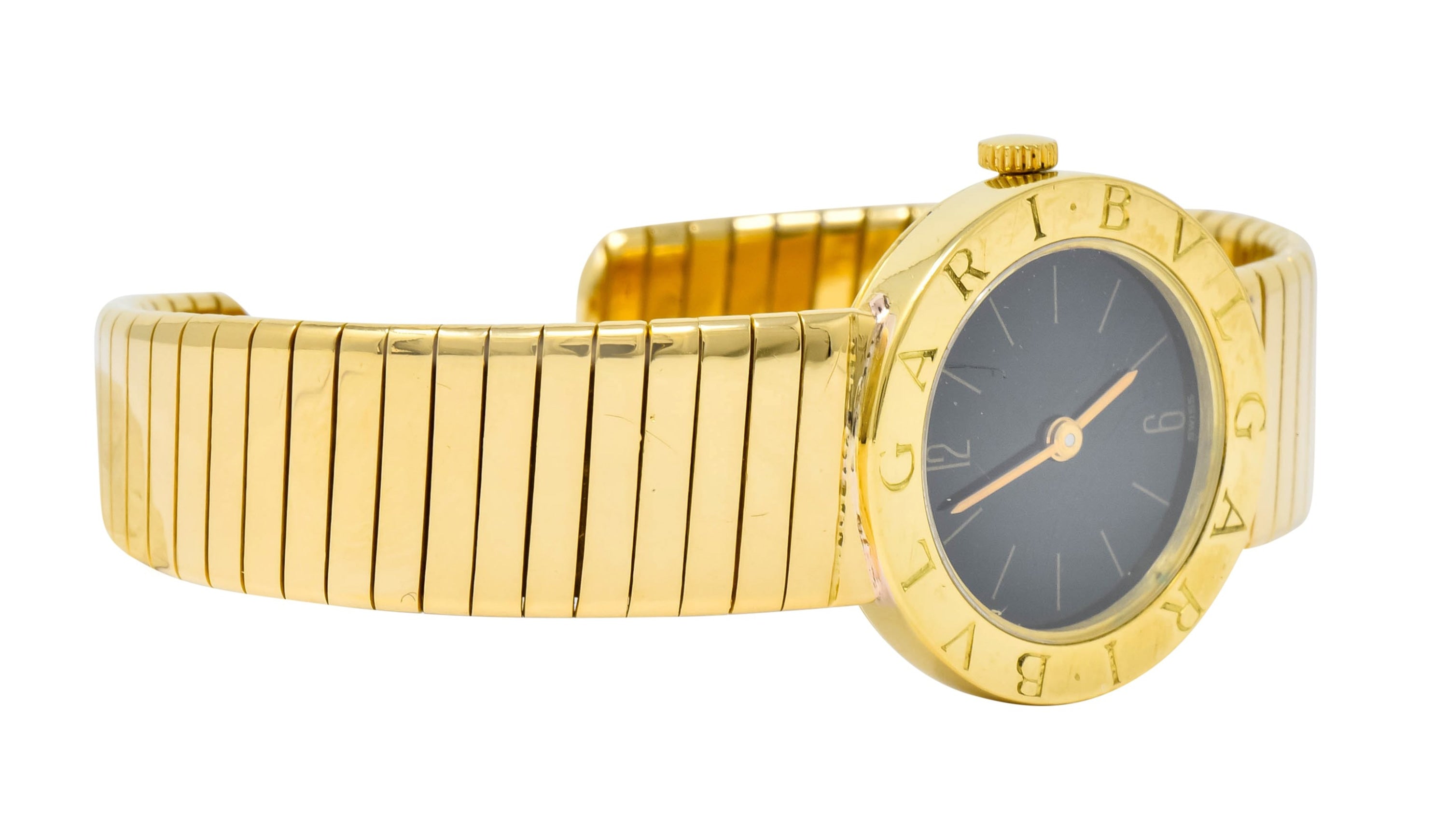 Bulgari 18 Karat Yellow Gold Tubogas Serpenti Flex Band Quartz Wrist Watch - Wilson's Estate Jewelry