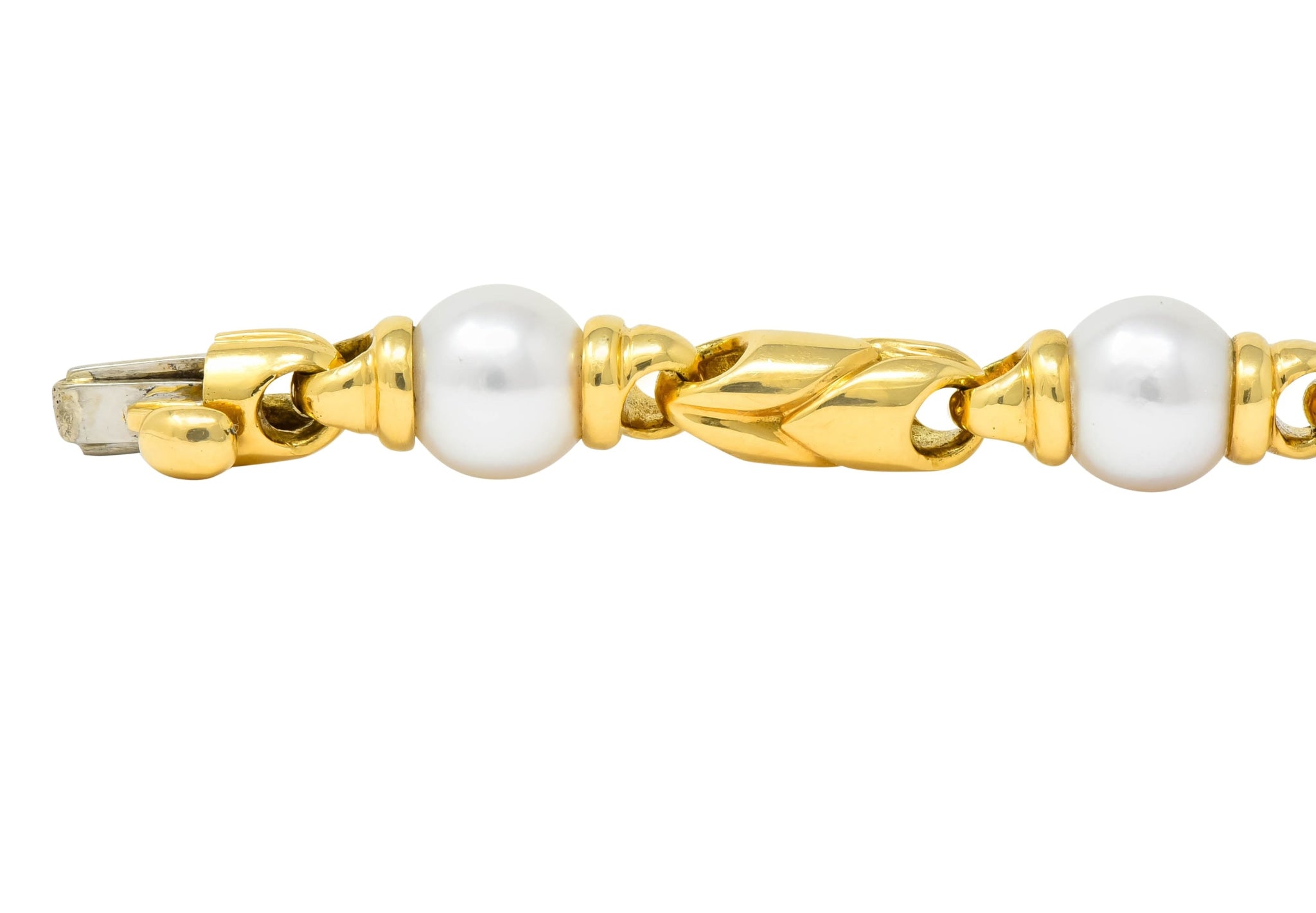 Bulgari 1980 Cultured Pearl 18 Karat Gold Link Bracelet - Wilson's Estate Jewelry