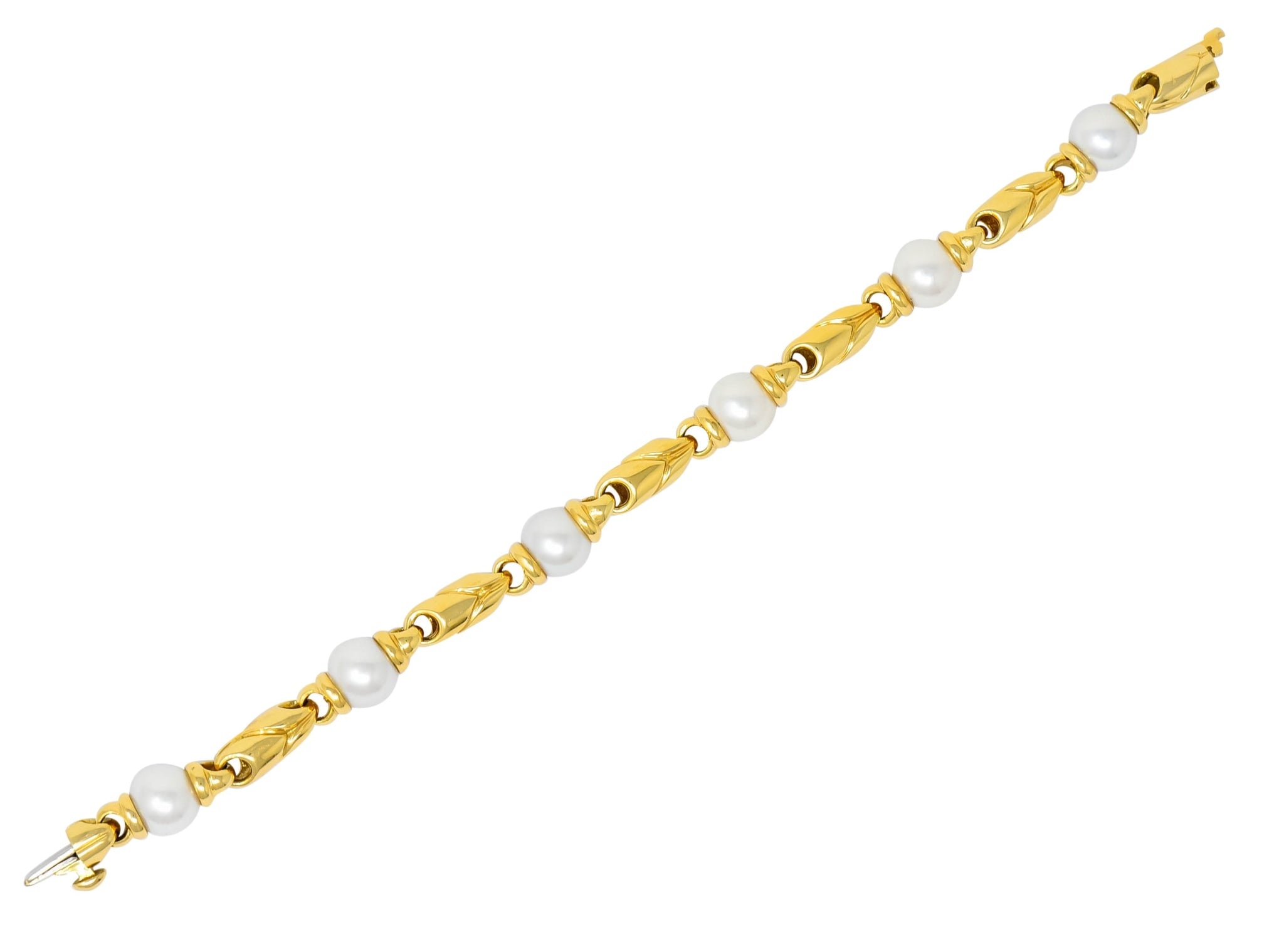 Bulgari 1980 Cultured Pearl 18 Karat Gold Link Bracelet - Wilson's Estate Jewelry