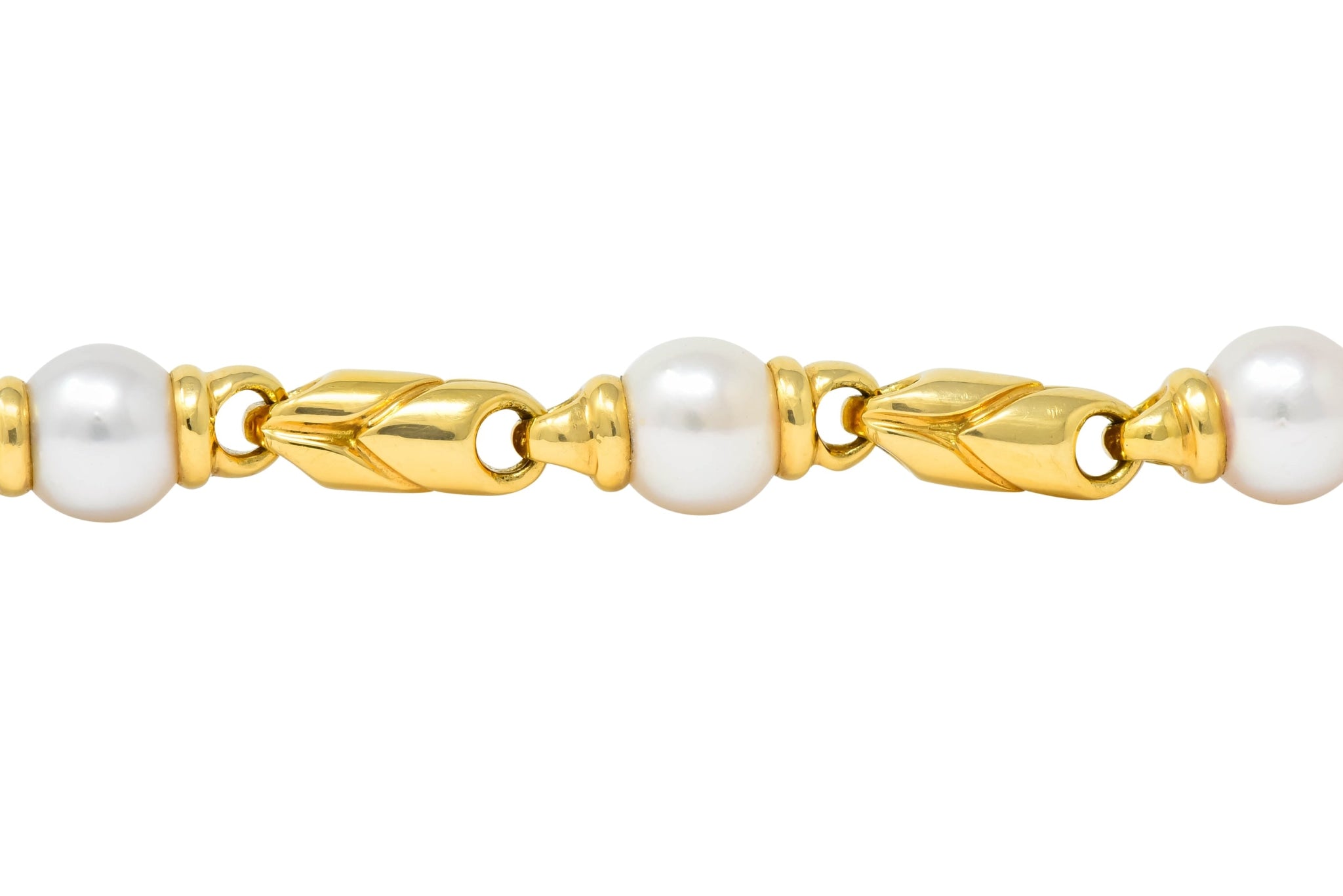 Bulgari 1980 Cultured Pearl 18 Karat Gold Link Bracelet - Wilson's Estate Jewelry