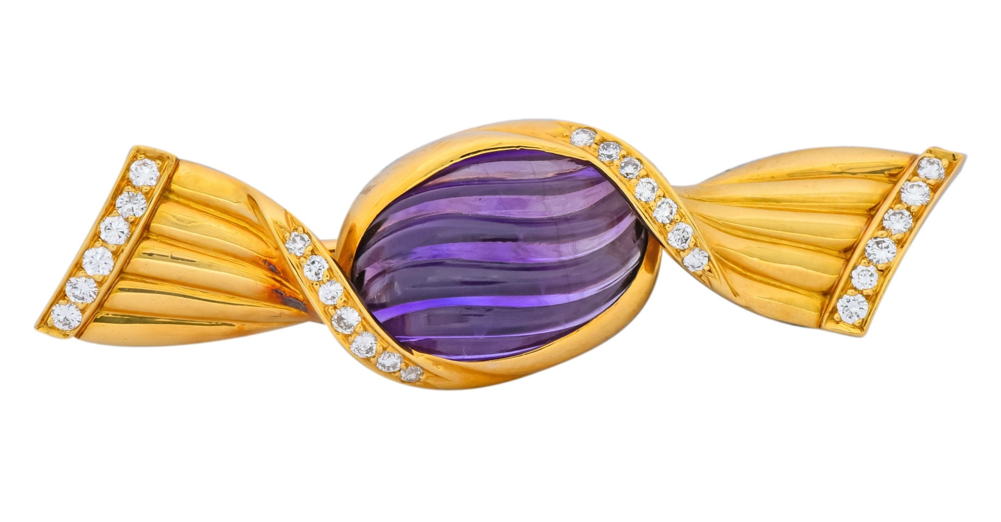 Bulgari Carved Amethyst 18 Karat Gold Bonbon Candy Brooch - Wilson's Estate Jewelry