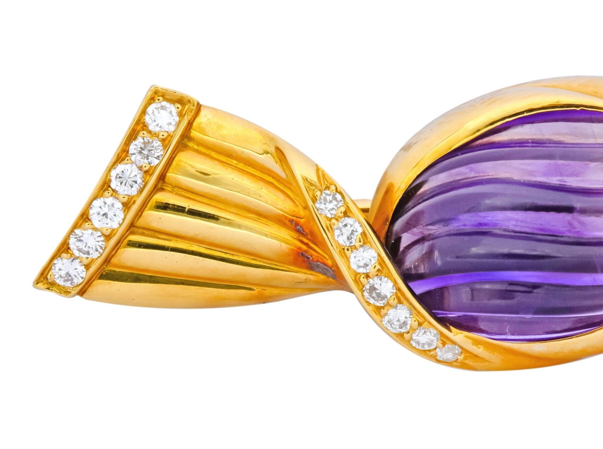 Bulgari Carved Amethyst 18 Karat Gold Bonbon Candy Brooch - Wilson's Estate Jewelry