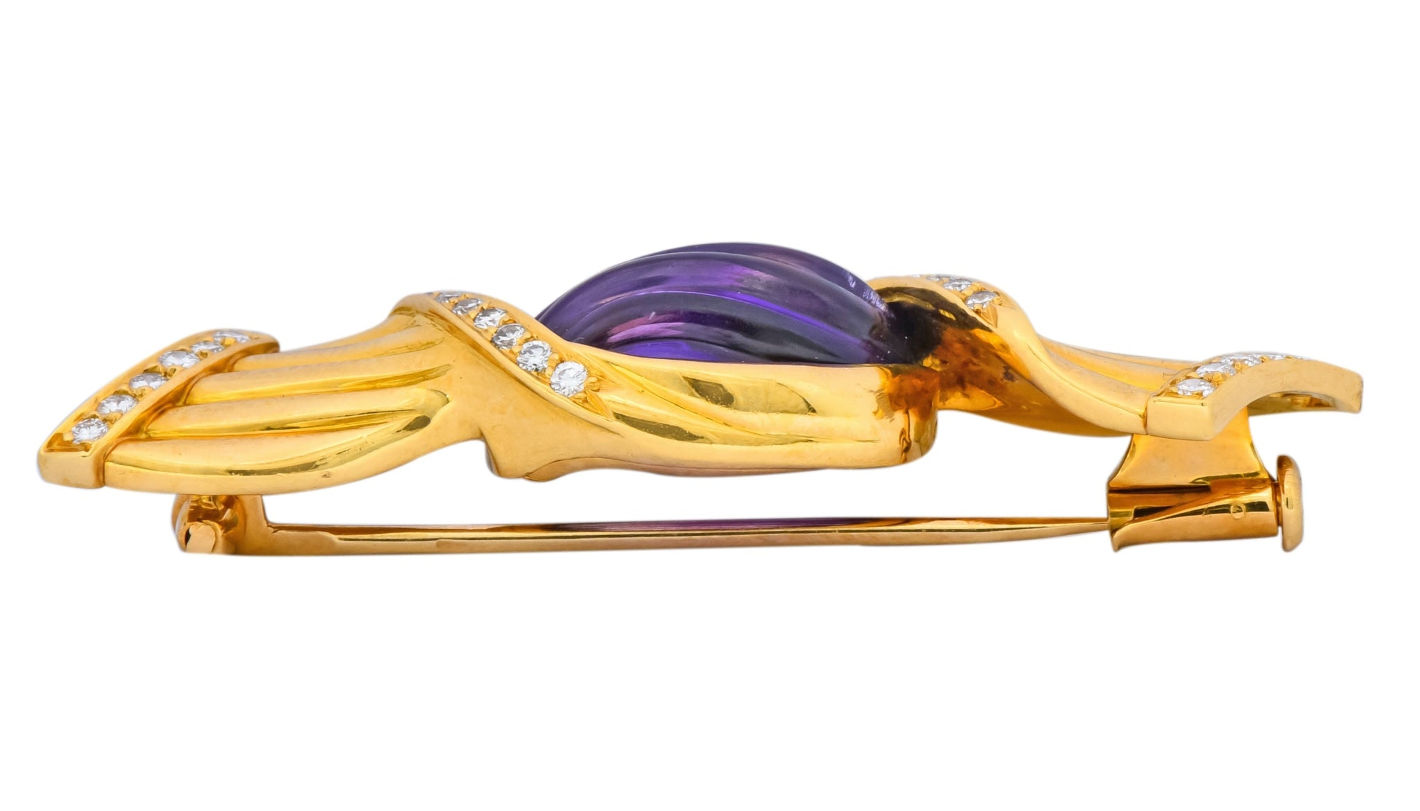 Bulgari Carved Amethyst 18 Karat Gold Bonbon Candy Brooch - Wilson's Estate Jewelry