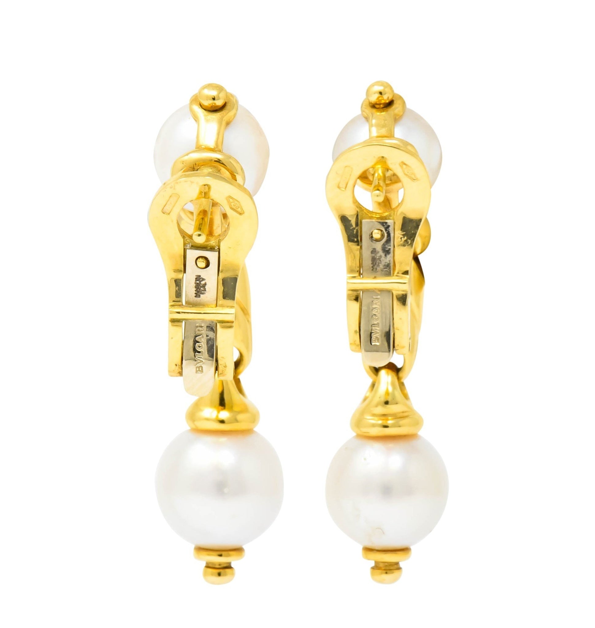 Bulgari Cultured Pearl 18 Karat Yellow Gold Drop Earrings Circa 1980 - Wilson's Estate Jewelry