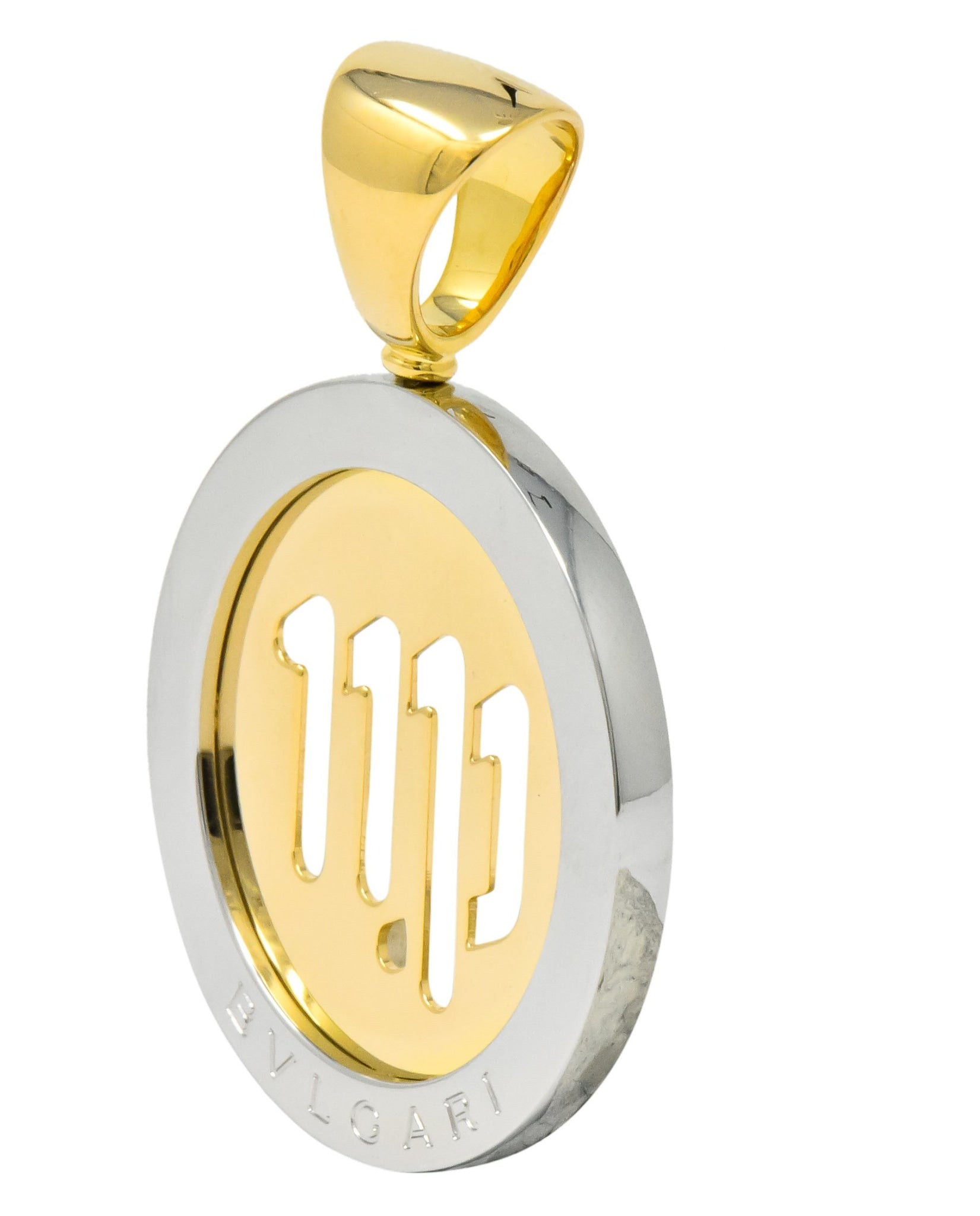 Bulgari Modern 18 Karat Gold Steel Virgo Tondo Bvlgari Pendant - Wilson's Estate Jewelry