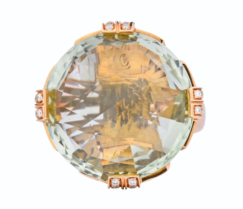 Bulgari Prasiolite Diamond 18 Karat Rose Gold Parentesi Cocktail Ring - Wilson's Estate Jewelry