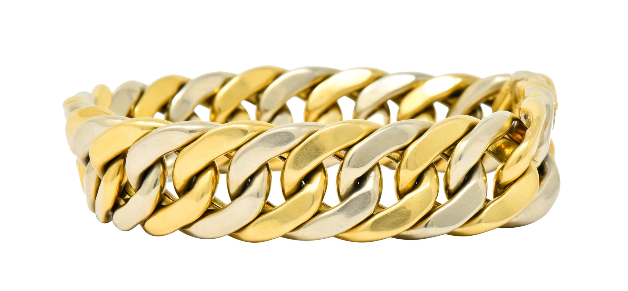 Carlo Weingrill Italian 18 Karat Two-Tone Gold Curb Link Unisex Bracelet - Wilson's Estate Jewelry