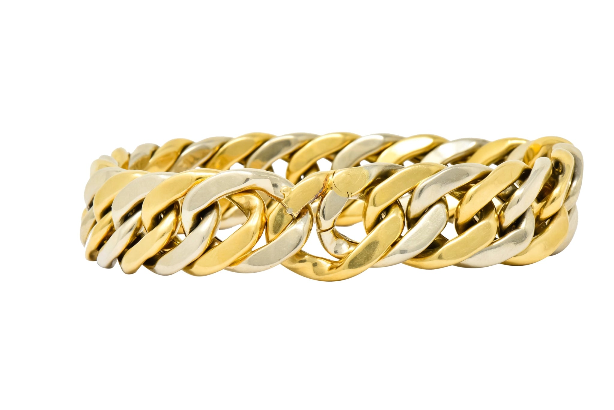 Carlo Weingrill Italian 18 Karat Two-Tone Gold Curb Link Unisex Bracelet - Wilson's Estate Jewelry