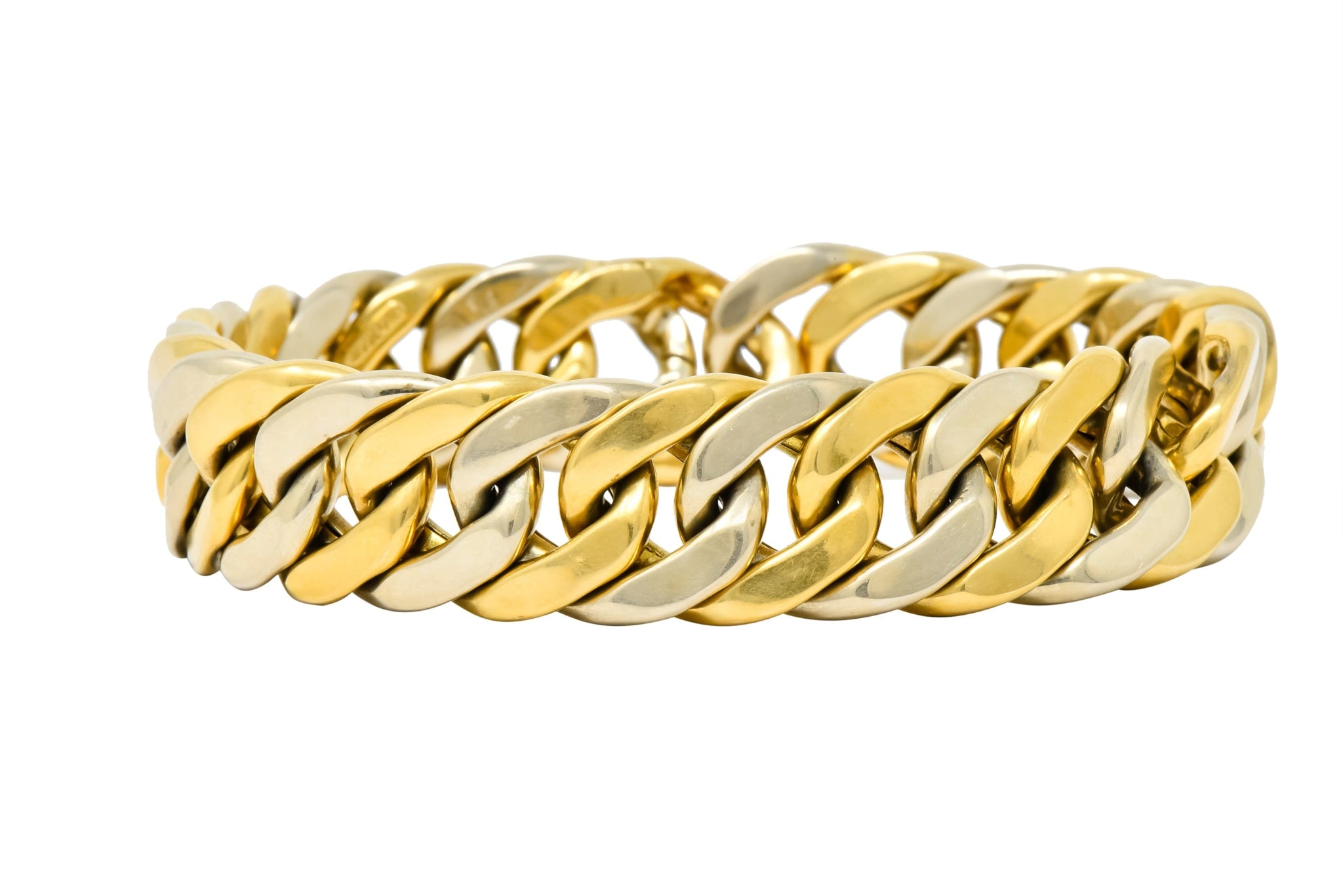 Carlo Weingrill Italian 18 Karat Two-Tone Gold Curb Link Unisex Bracelet - Wilson's Estate Jewelry