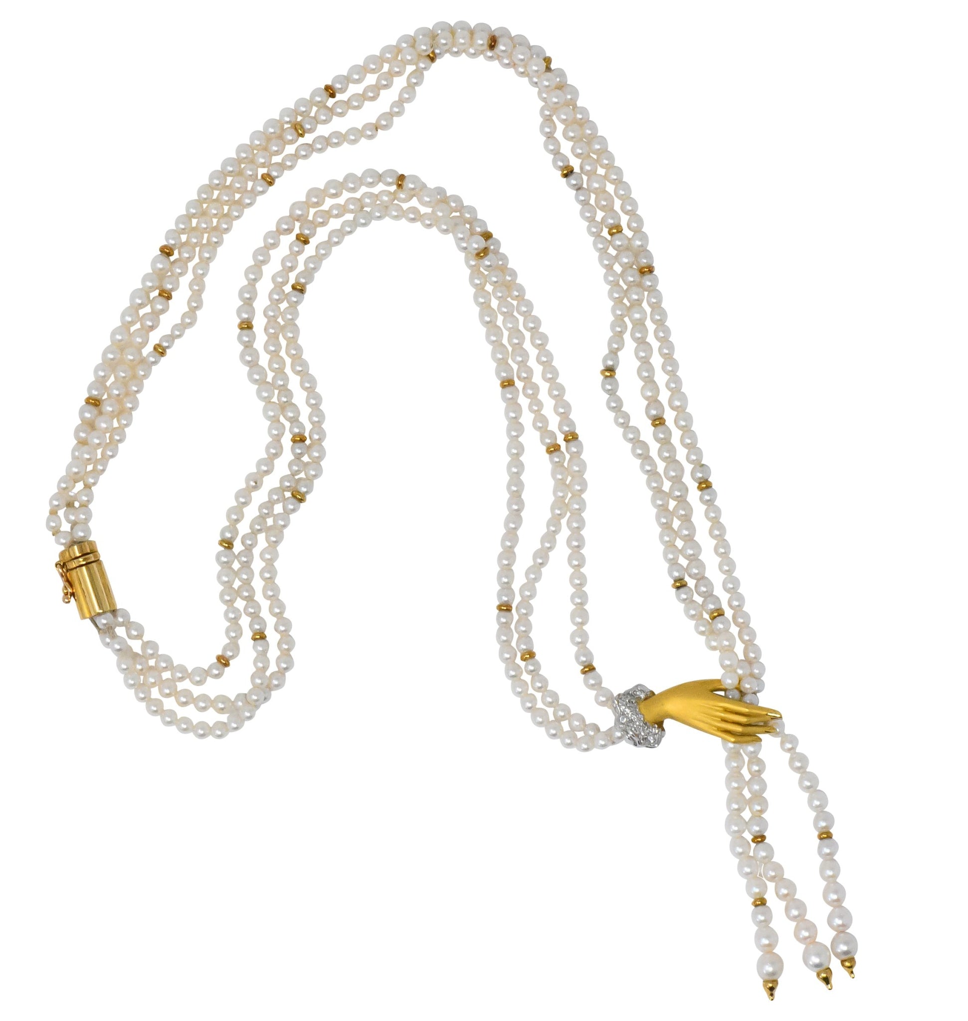 Carrera y Carrera 0.30 CTW Diamond Pearl 18 Karat Gold Las Manos Multi-Strand Necklace - Wilson's Estate Jewelry