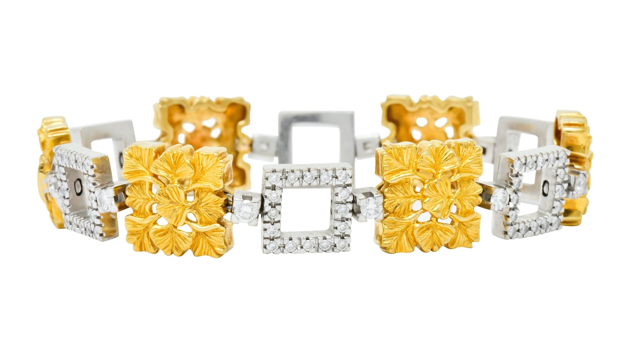 Carrera Y Carrera 1.80 CTW Diamond Platinum 18 Karat Gold Ginkgo Foliate Link Bracelet - Wilson's Estate Jewelry