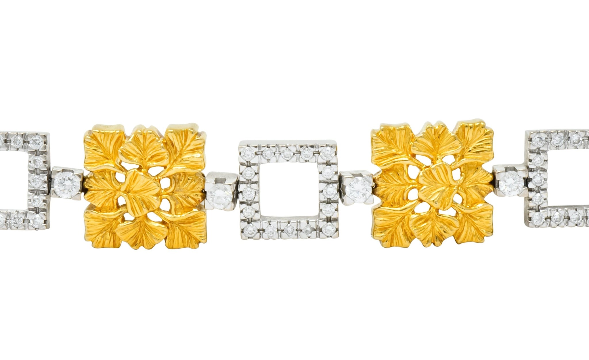 Carrera Y Carrera 1.80 CTW Diamond Platinum 18 Karat Gold Ginkgo Foliate Link Bracelet - Wilson's Estate Jewelry