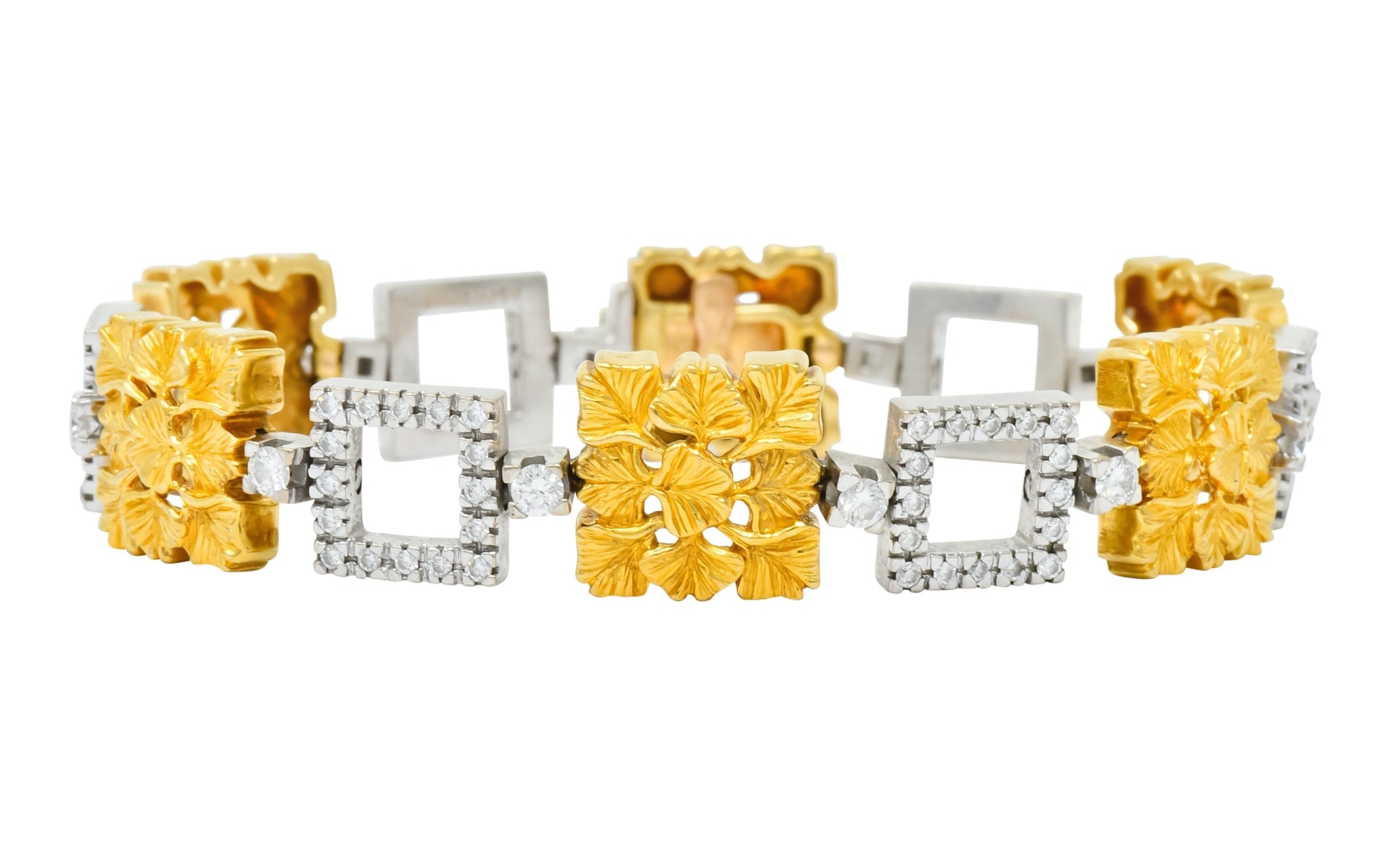 Carrera Y Carrera 1.80 CTW Diamond Platinum 18 Karat Gold Ginkgo Foliate Link Bracelet - Wilson's Estate Jewelry