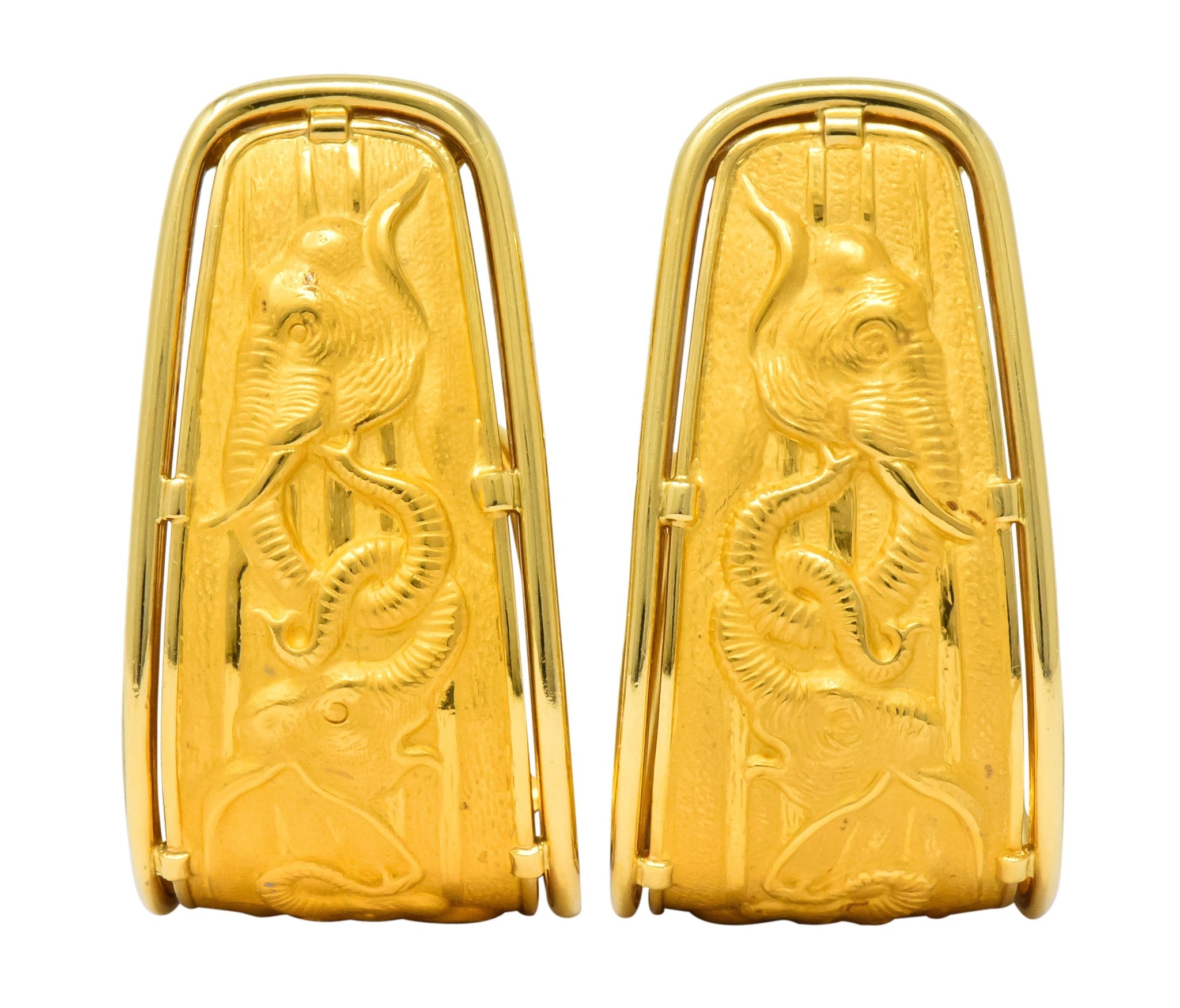 Carrera Y Carrera 18 Karat Gold Large Elephant J Hoop Earrings - Wilson's Estate Jewelry