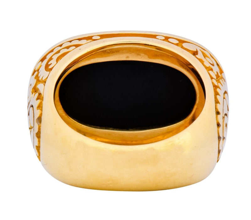 Carrera y Carrera Black Onyx 0.40 CTW Diamond 18 Karat Yellow Gold Cocktail Ring - Wilson's Estate Jewelry
