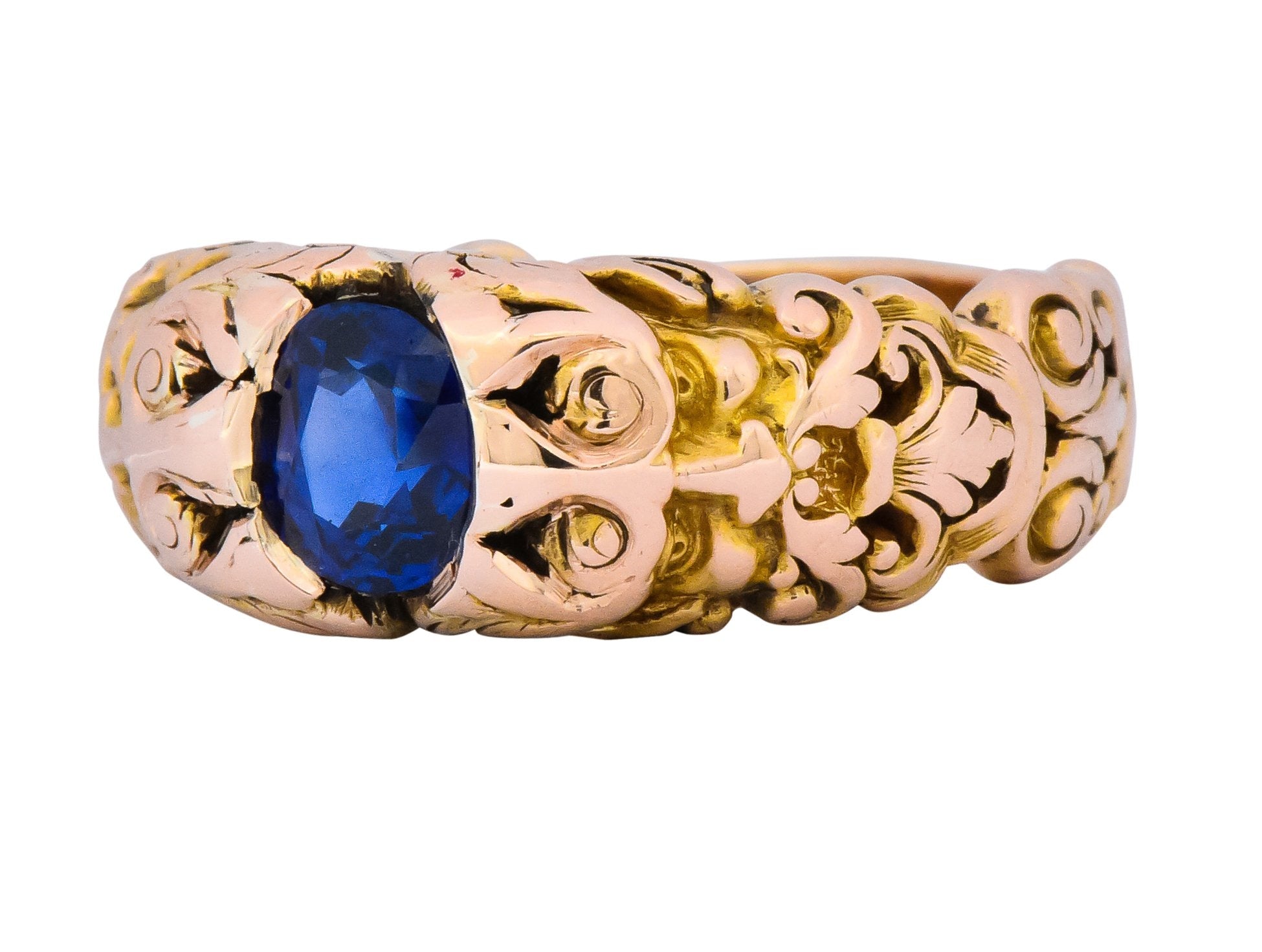 Carter Gough & Co. 1.32 CTW No Heat Sapphire 14 Karat Gold Anemoi God of Wind Unisex Ring AGL - Wilson's Estate Jewelry