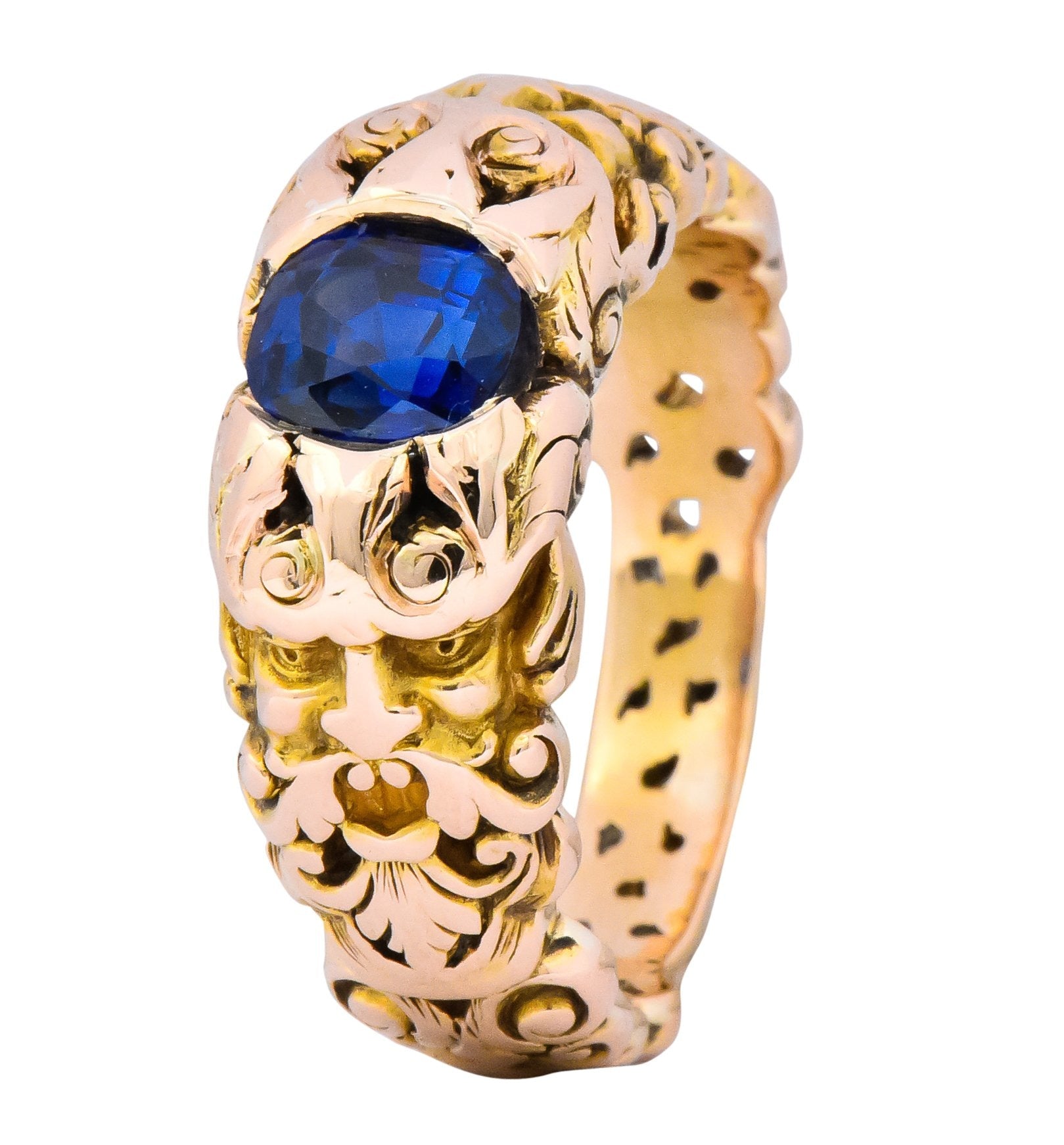 Carter Gough & Co. 1.32 CTW No Heat Sapphire 14 Karat Gold Anemoi God of Wind Unisex Ring AGL - Wilson's Estate Jewelry