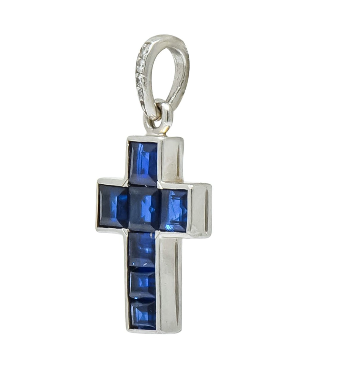 Cartier 1.25 CTW Sapphire Diamond Platinum Unisex Cross Pendant Charm - Wilson's Estate Jewelry