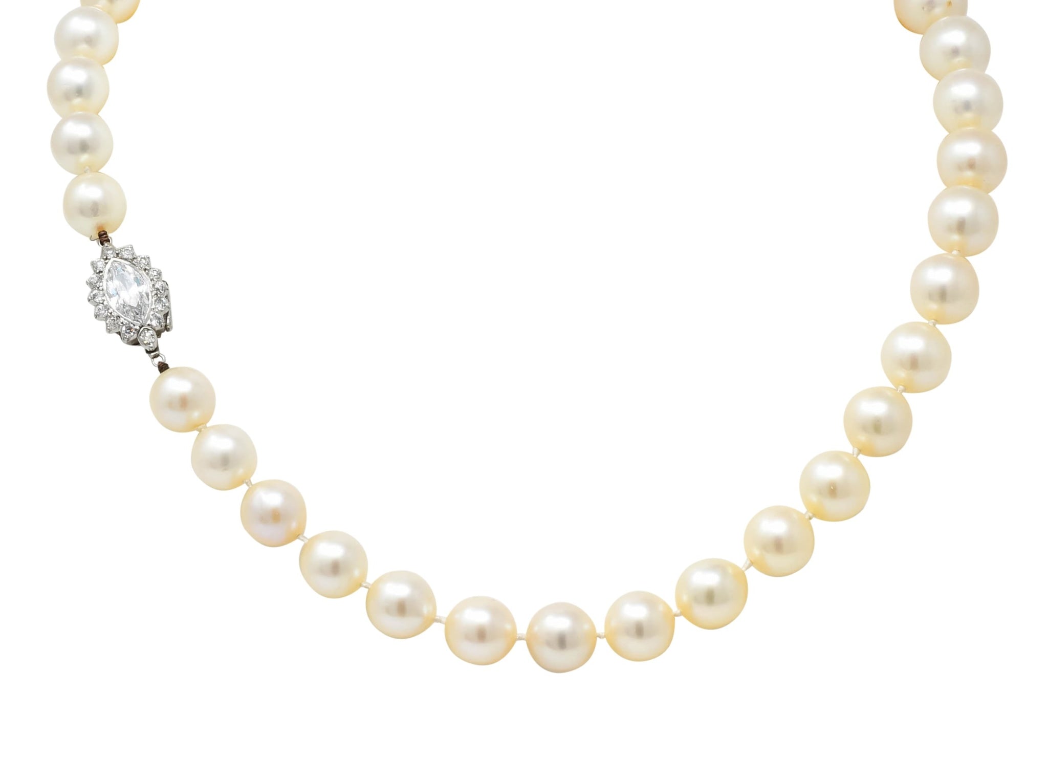 Cartier 1.31 CTW Diamond Cultured Pearl Platinum Knotted Strand Necklace GIA - Wilson's Estate Jewelry