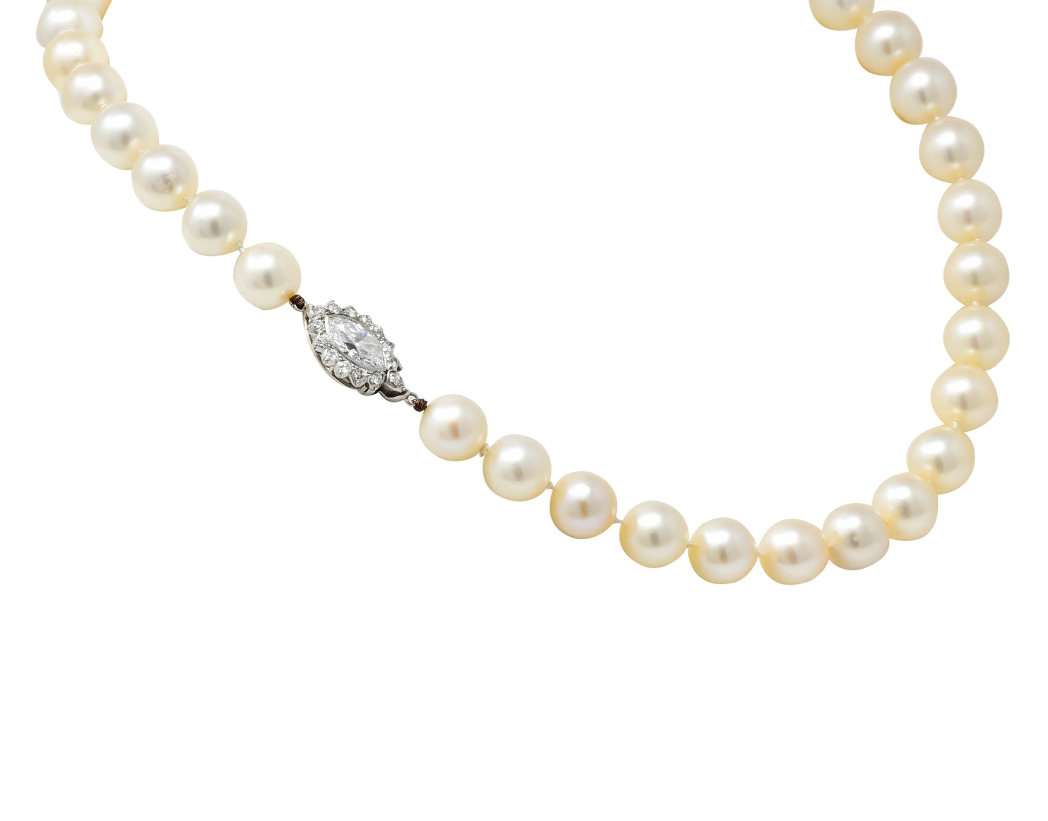 Cartier 1.31 CTW Diamond Cultured Pearl Platinum Knotted Strand Necklace GIA - Wilson's Estate Jewelry