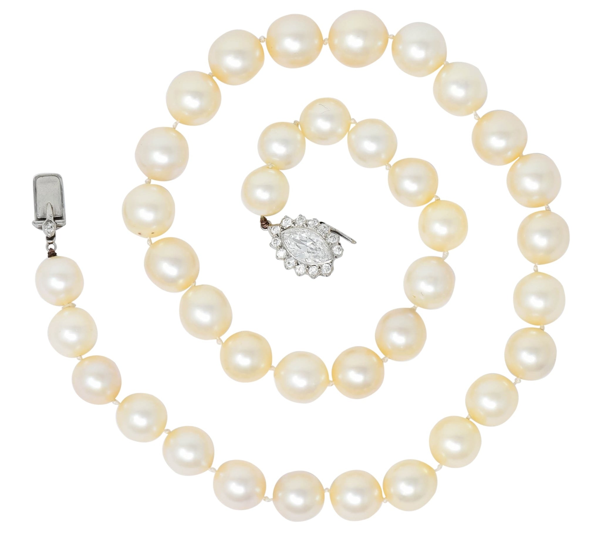 Cartier 1.31 CTW Diamond Cultured Pearl Platinum Knotted Strand Necklace GIA - Wilson's Estate Jewelry