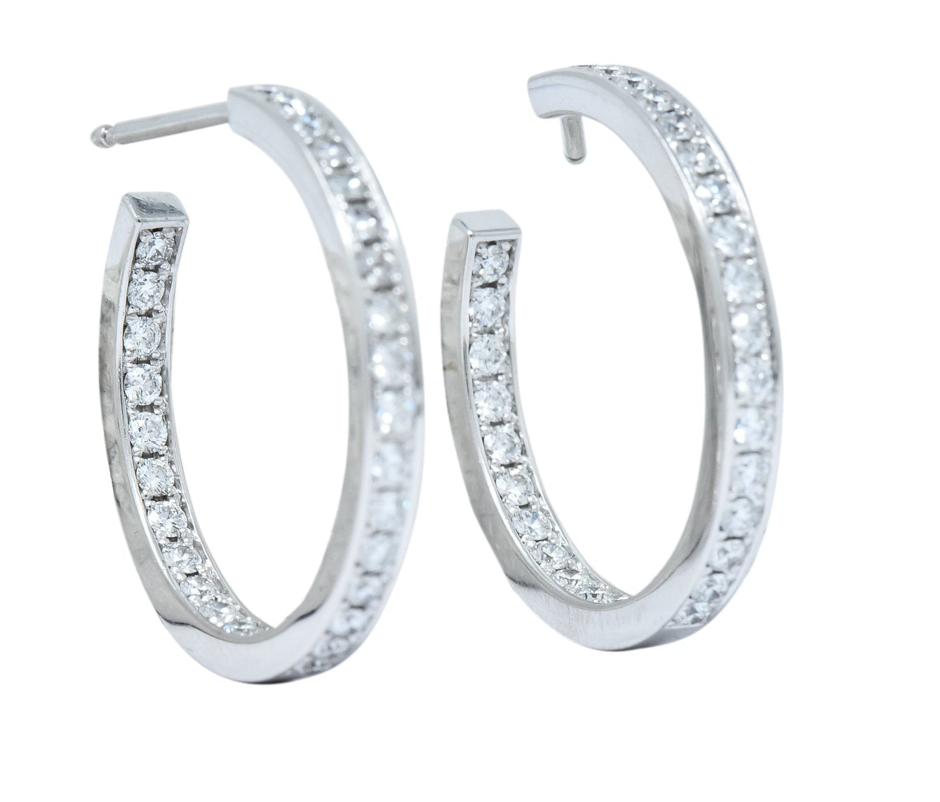 Cartier 1.80 CTW Diamond 18 Karat White Gold Contemporary In-Out Hoop Earrings - Wilson's Estate Jewelry