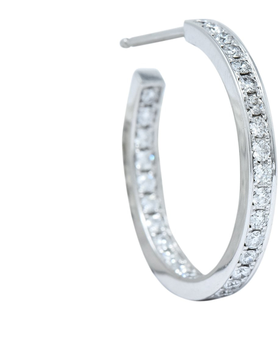 Cartier 1.80 CTW Diamond 18 Karat White Gold Contemporary In-Out Hoop Earrings - Wilson's Estate Jewelry