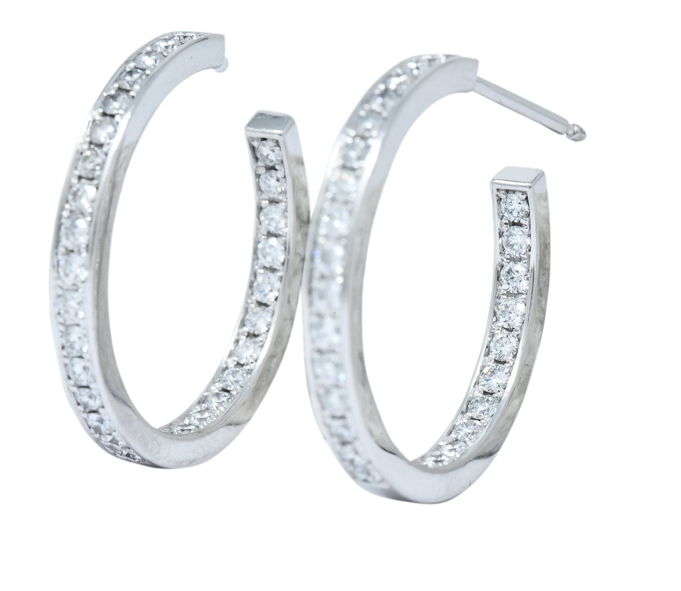 Cartier 1.80 CTW Diamond 18 Karat White Gold Contemporary In-Out Hoop Earrings - Wilson's Estate Jewelry