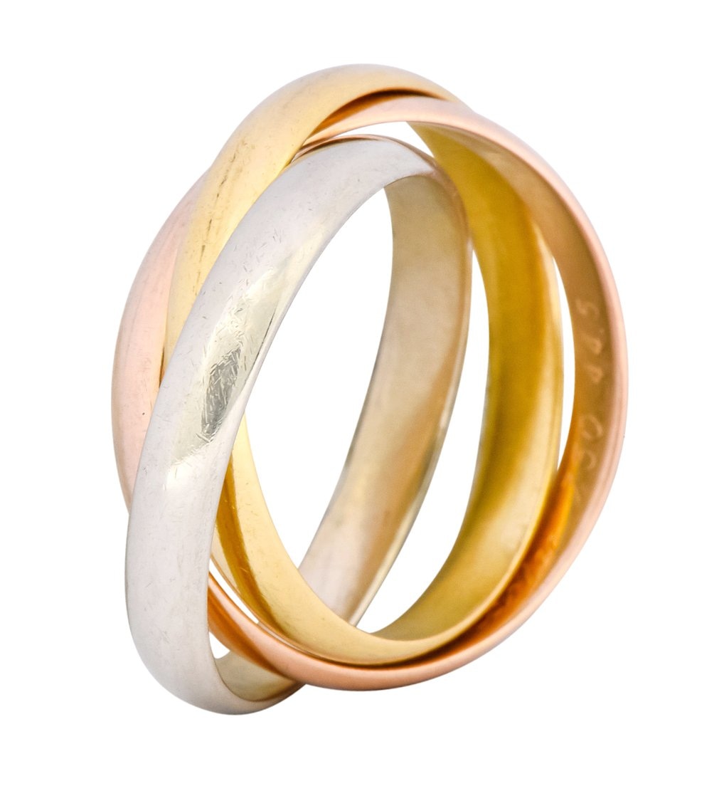 Cartier 18 Karat Tri-Colored Gold Unisex Trinity Rolling Ring - Wilson's Estate Jewelry