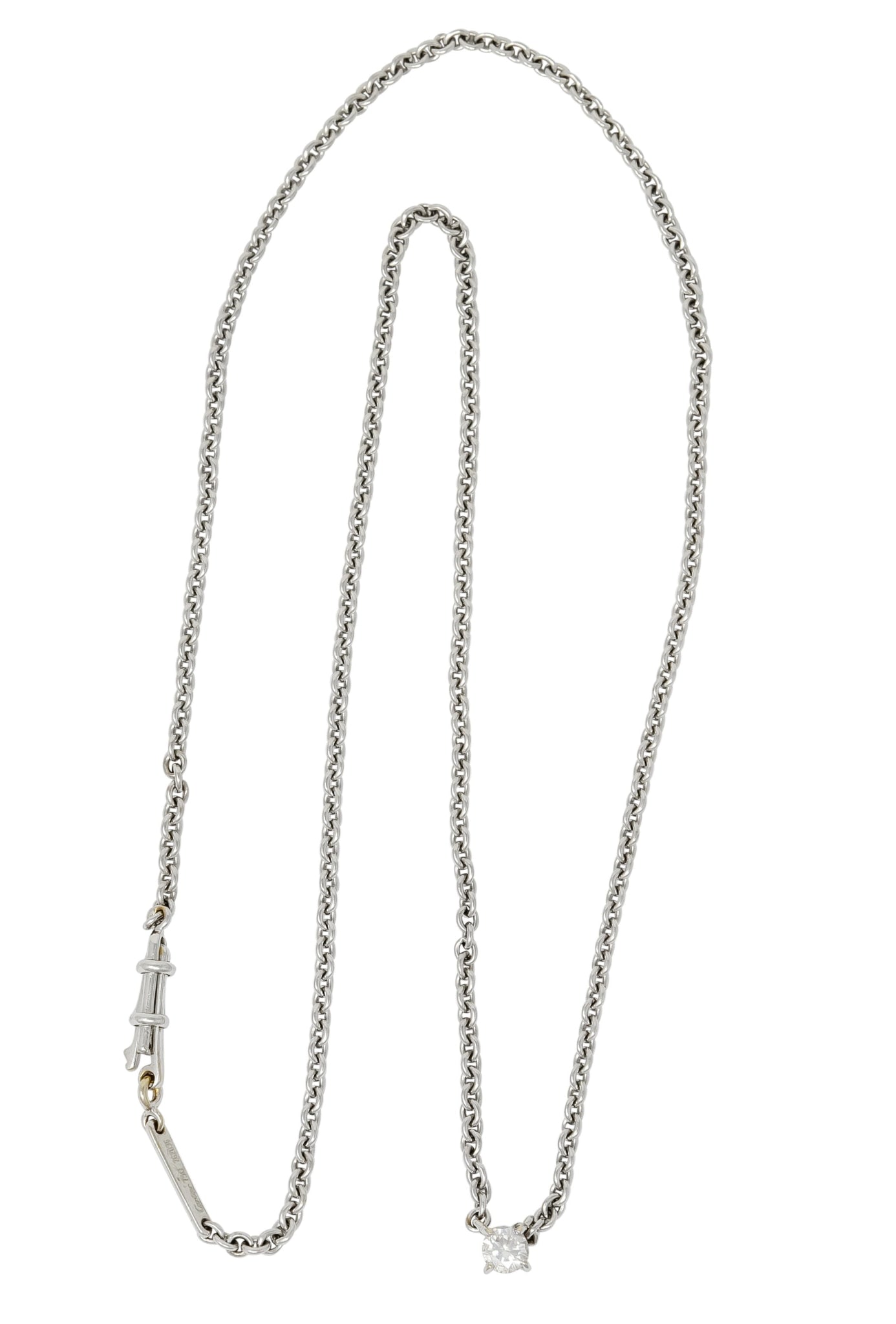 Cartier Diamond 18 Karat White Gold Contemporary French Solitaire Necklace - Wilson's Estate Jewelry