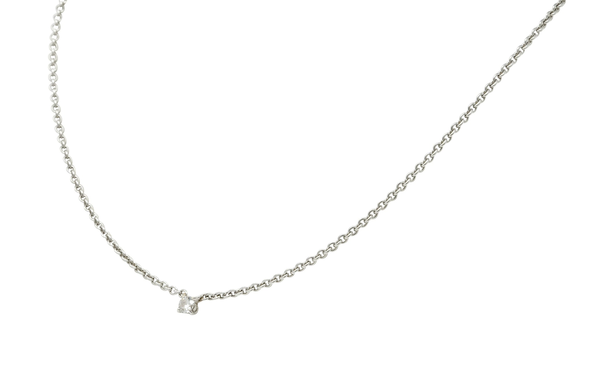 Cartier Diamond 18 Karat White Gold Contemporary French Solitaire Necklace - Wilson's Estate Jewelry