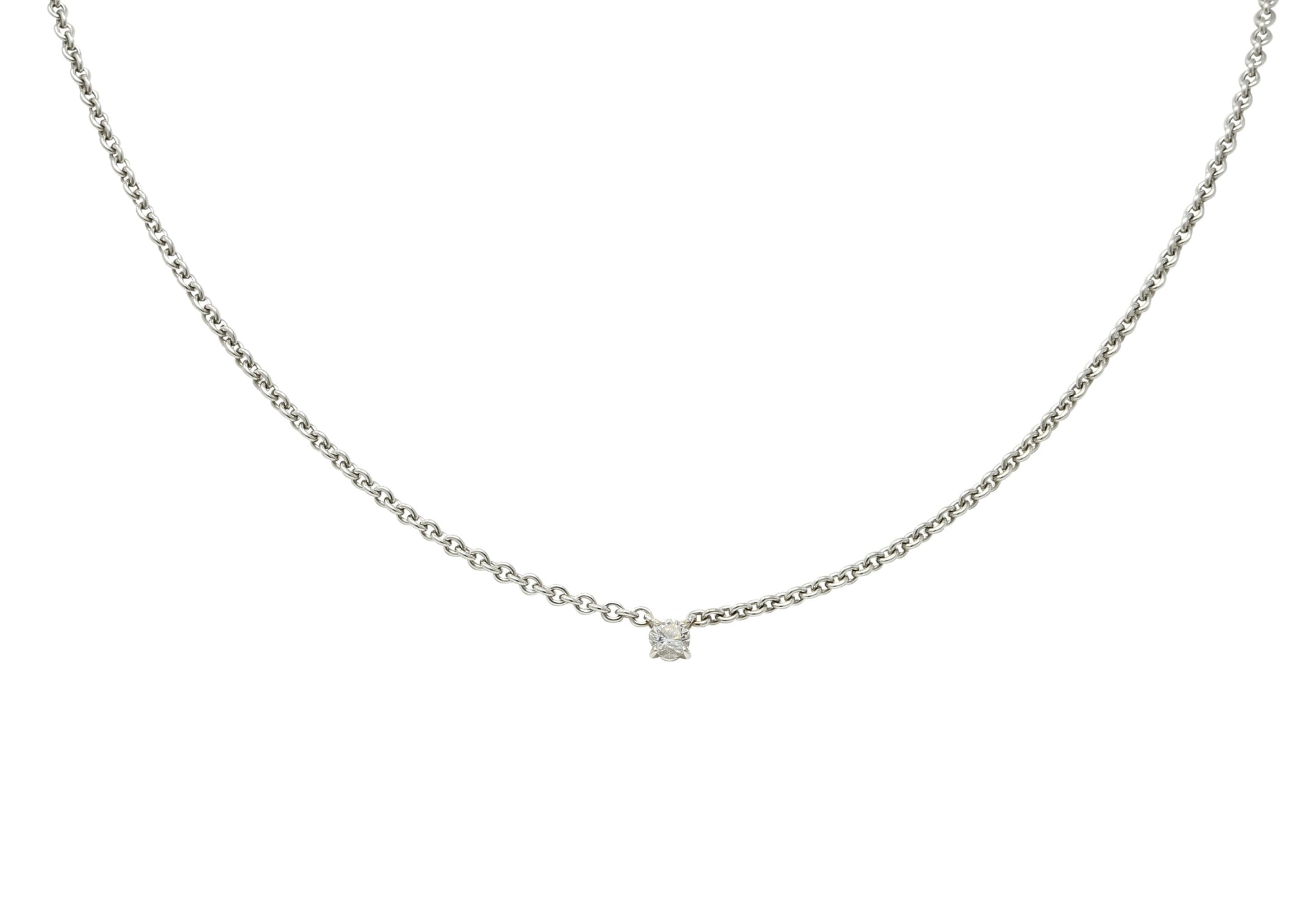 Cartier Diamond 18 Karat White Gold Contemporary French Solitaire Necklace - Wilson's Estate Jewelry