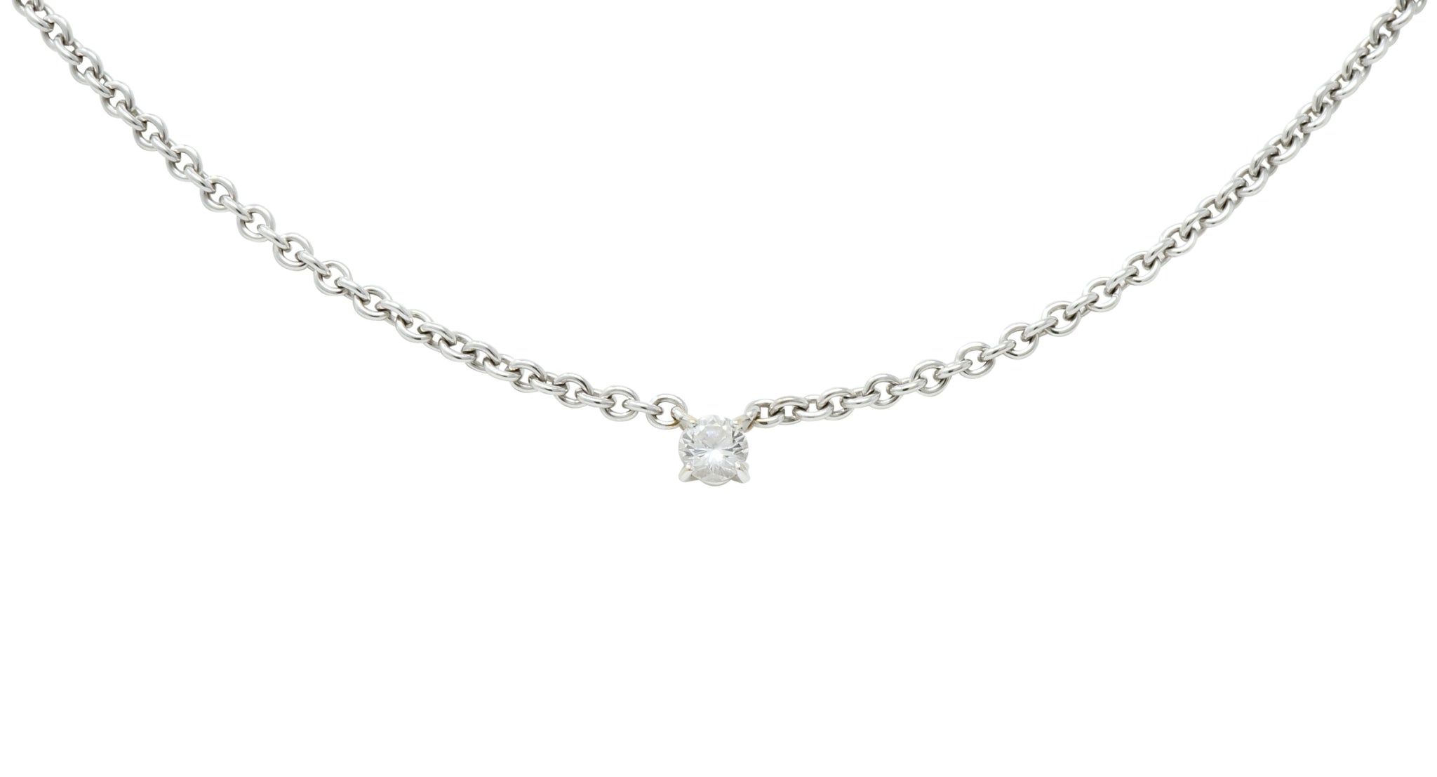 Cartier Diamond 18 Karat White Gold Contemporary French Solitaire Necklace - Wilson's Estate Jewelry