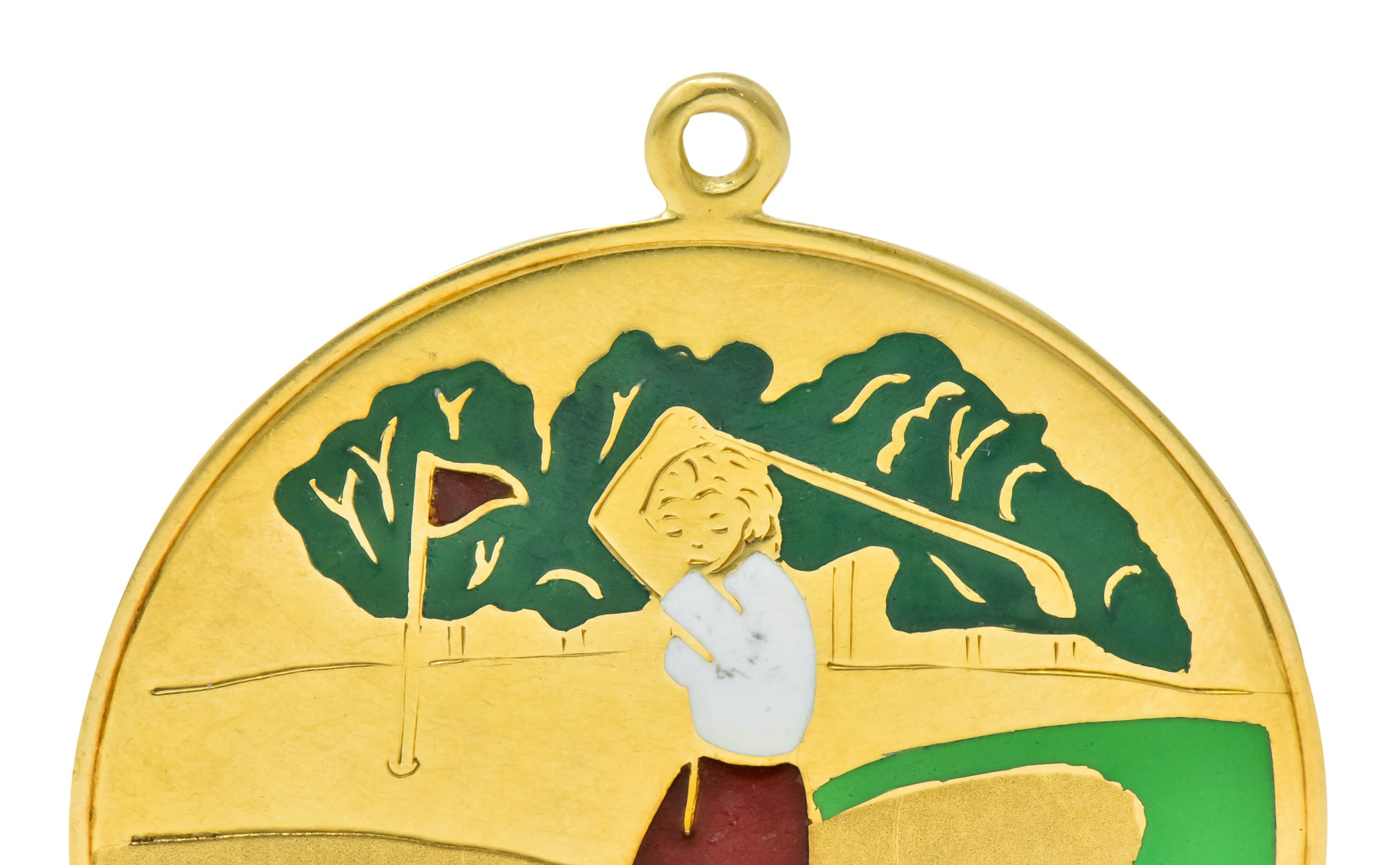 Cartier Mid-Century Diamond Enamel 14 Karat Gold Large Golfer Charm Pendant - Wilson's Estate Jewelry