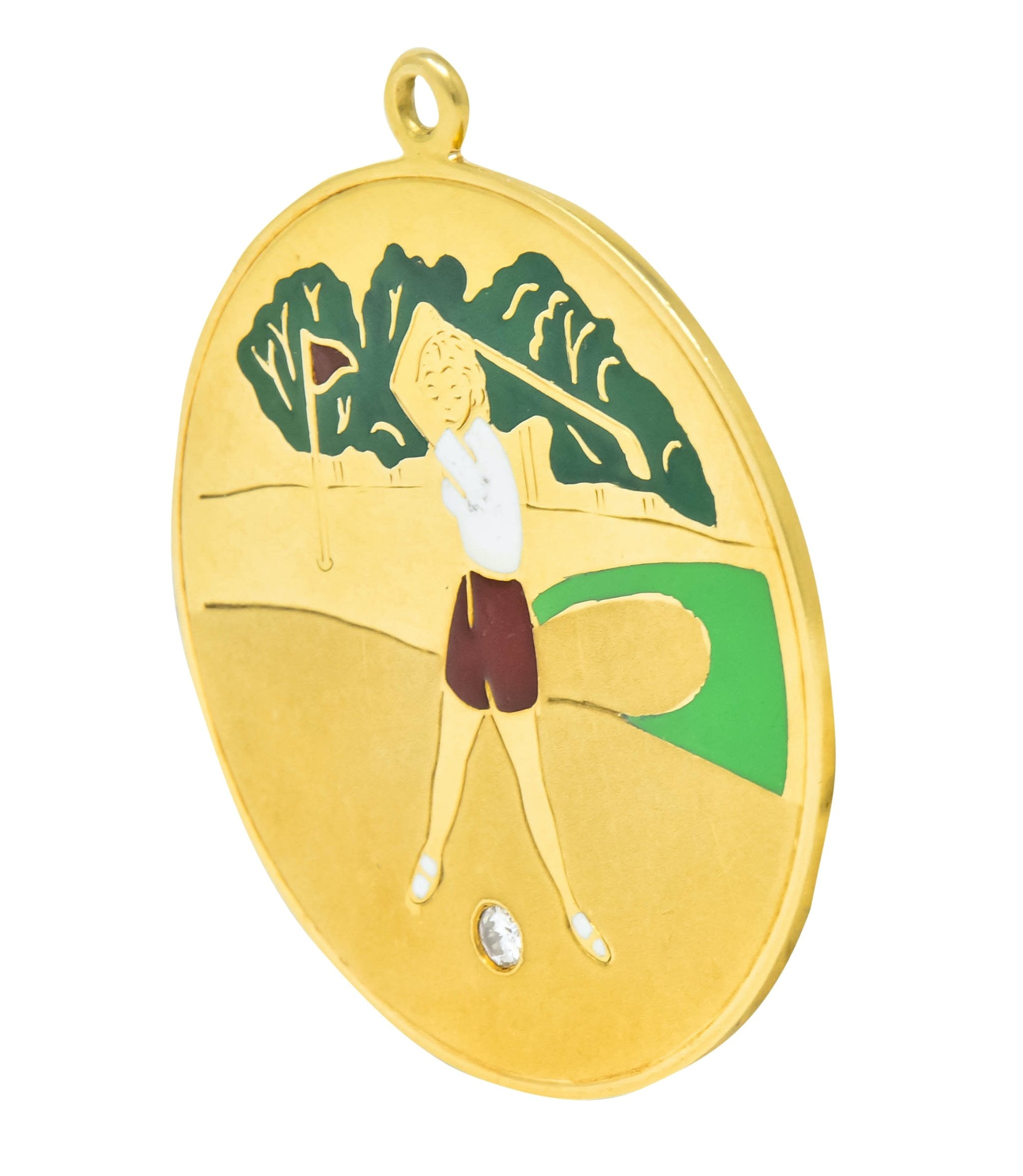 Cartier Mid-Century Diamond Enamel 14 Karat Gold Large Golfer Charm Pendant - Wilson's Estate Jewelry